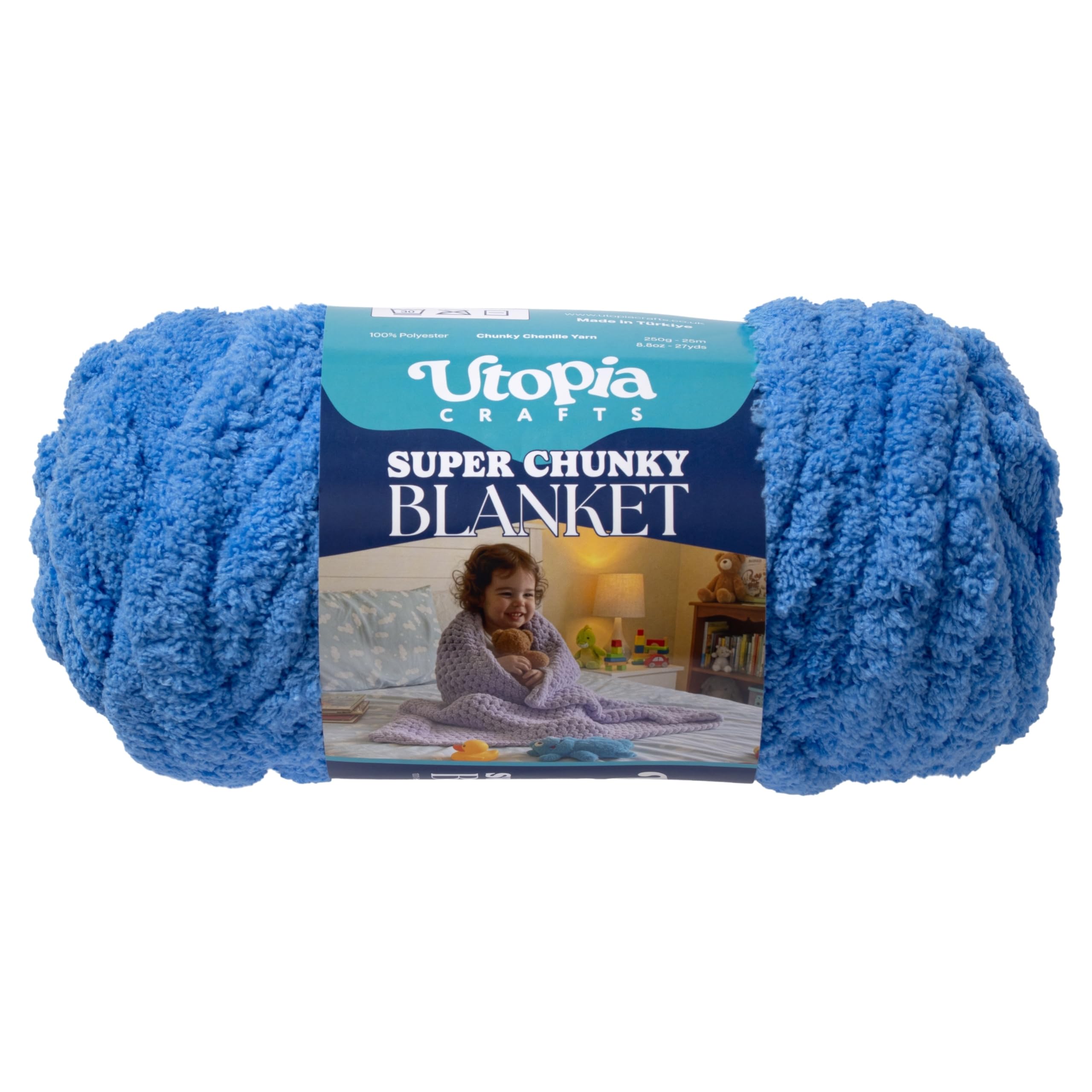 Utopia Crafts Super Chunky Blanket Yarn 250g, Soft Chenille Yarn for Arm Knitting - Thick Bulky Polyester Jumbo Yarn for Hand Knit Throw Blankets, Crochet, DIY Home Décor (Cornflower Blue)