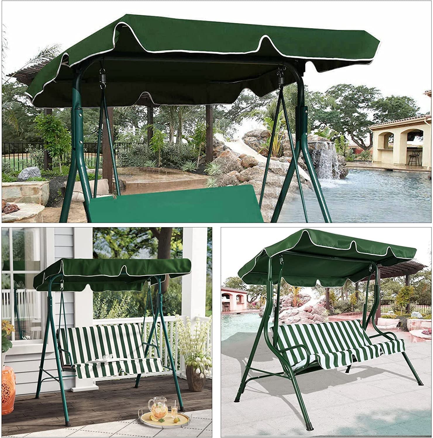 Telo di Ricambio per Altalena da Esterno a 3 posti 600D Copertura Superiore Rinforzata Parasole tendalino Protezione per Giardino e Patio Verde 76 77x49 21x5 91