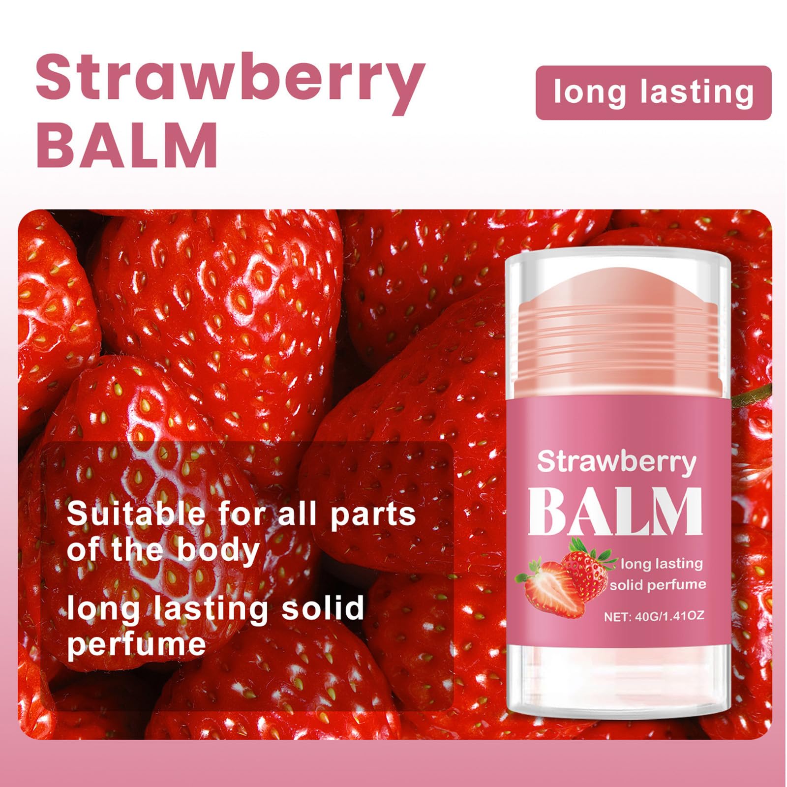 Strawberry Solid Perfume Stick, perfumy truskawkowe, długotrwały zapach do ciała i włosów, romantyczny zapach wanilii i truskawek, przenośne perfumy do damskich zapachów, naturalny zapach owocowy (6