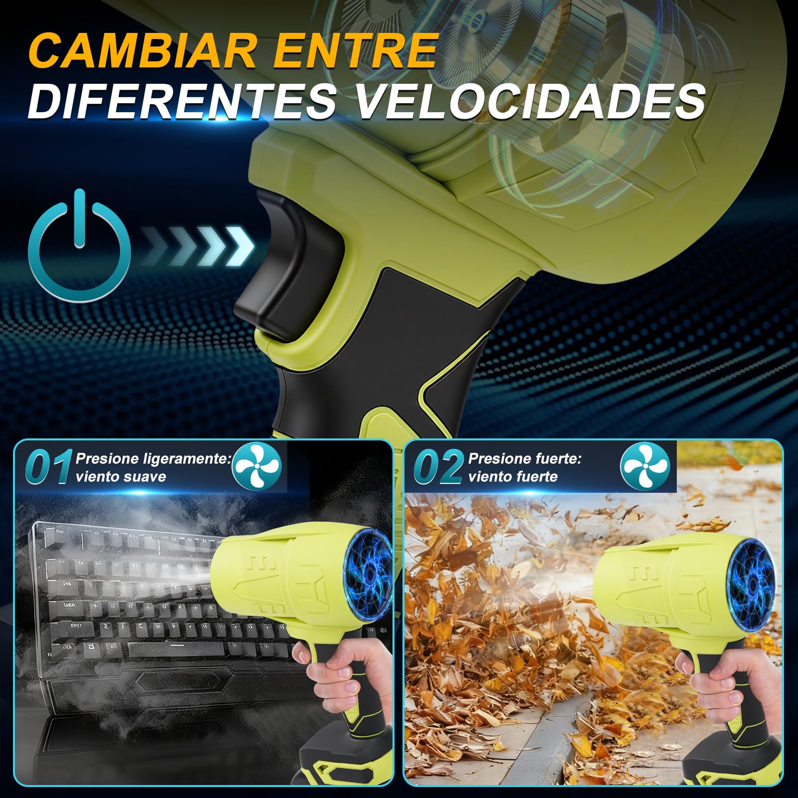 Soplador de Hojas Inalámbrico con Batería, 35000RPM Soplador Turbo Jet Blower, Súper Potente, con Baterías 1300mAh, Soplador de Chorro Turbo para Teclado de Ordenador, Coche, Al Aire Libre