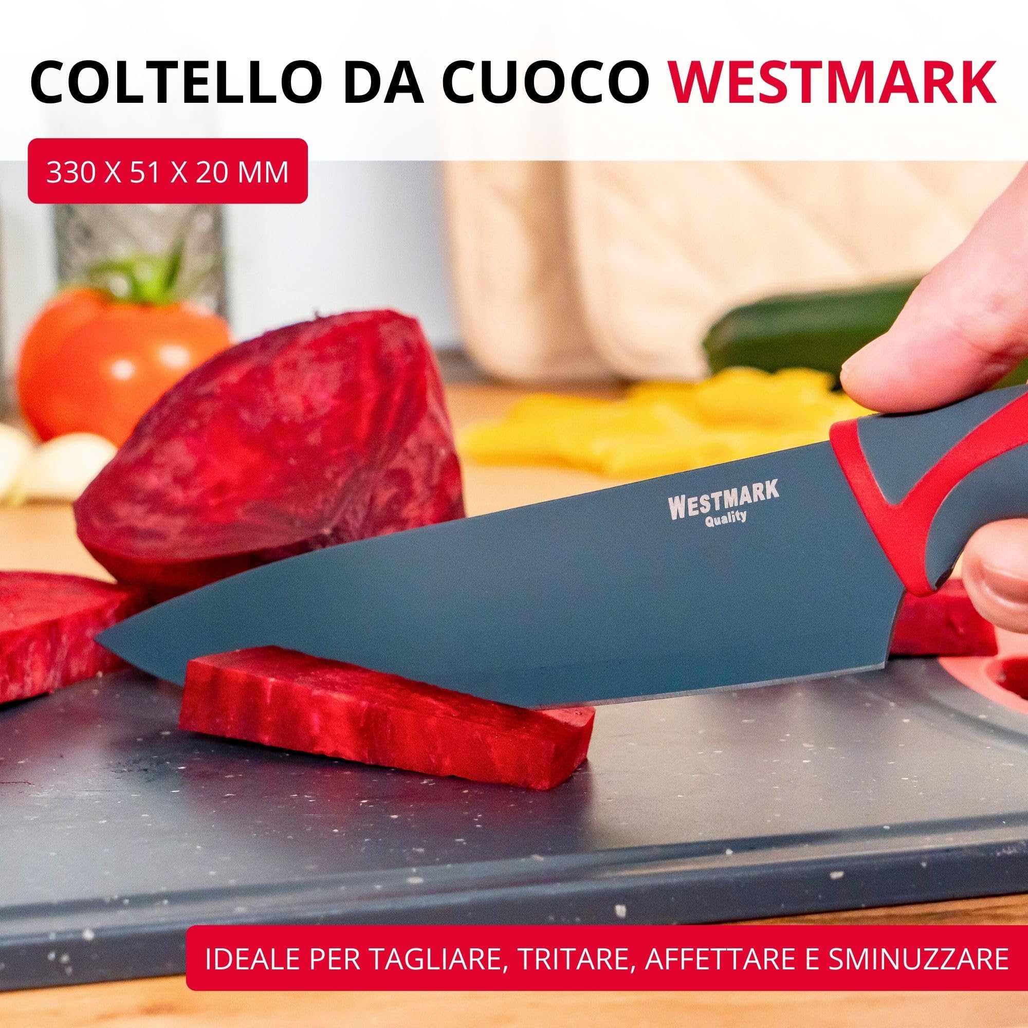 Coltello Da Pane Westmark 20 Cm – Lama Seghettata Acciaio Inox Con Rivestimento Antiaderente E Protezione Lama, Antracite/Rosso - 2