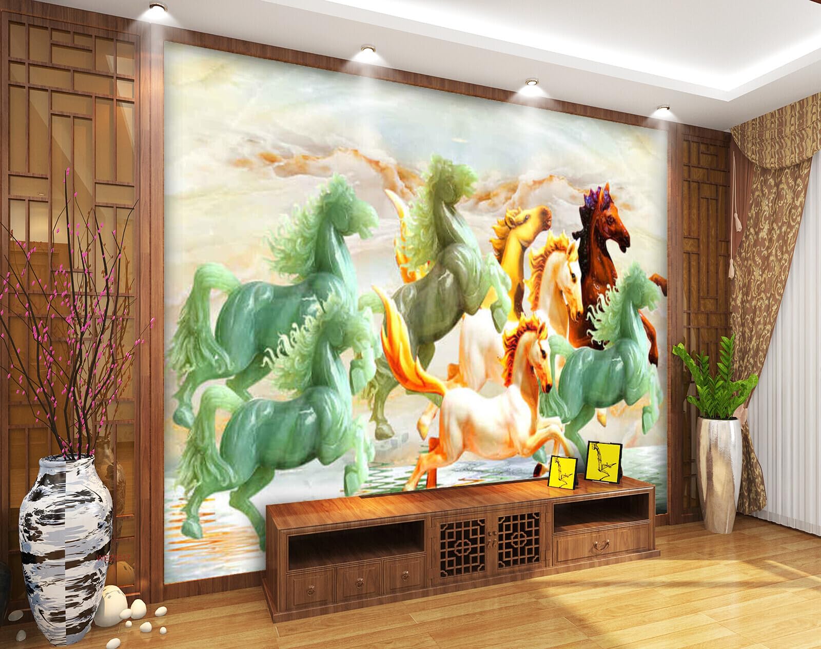 Wall26 - WEZ1517 Sawhorse Racing Over Water Race Theme Paper Horse Water Supply HD 3D Wall Sticker[19 ft x 17 ft] / [579 cm x 518 cm]