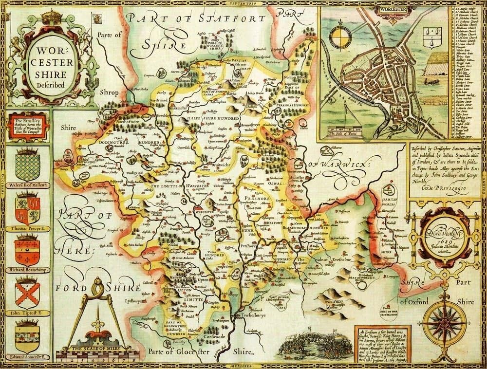 Worcestershire Historical Map 1000 Piece Jigsaw Puzzle (1610) - John Speed