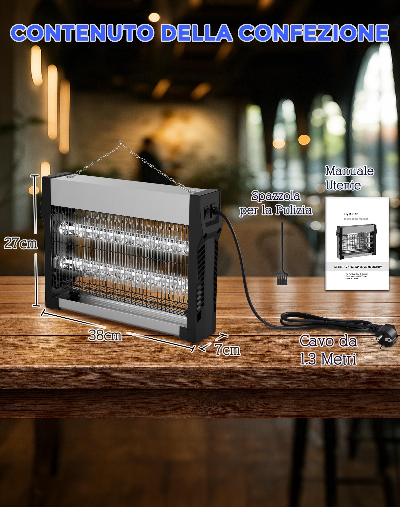 Lampada Antizanzare Elettrica 2500 V, Zanzariera Elettrica da Interno con Tubi LED, Doppia Attrazione UV, Superficie Coperta 80 m², Ammazza Zanzare e Insetti per Casa, Cucina e Terrazza