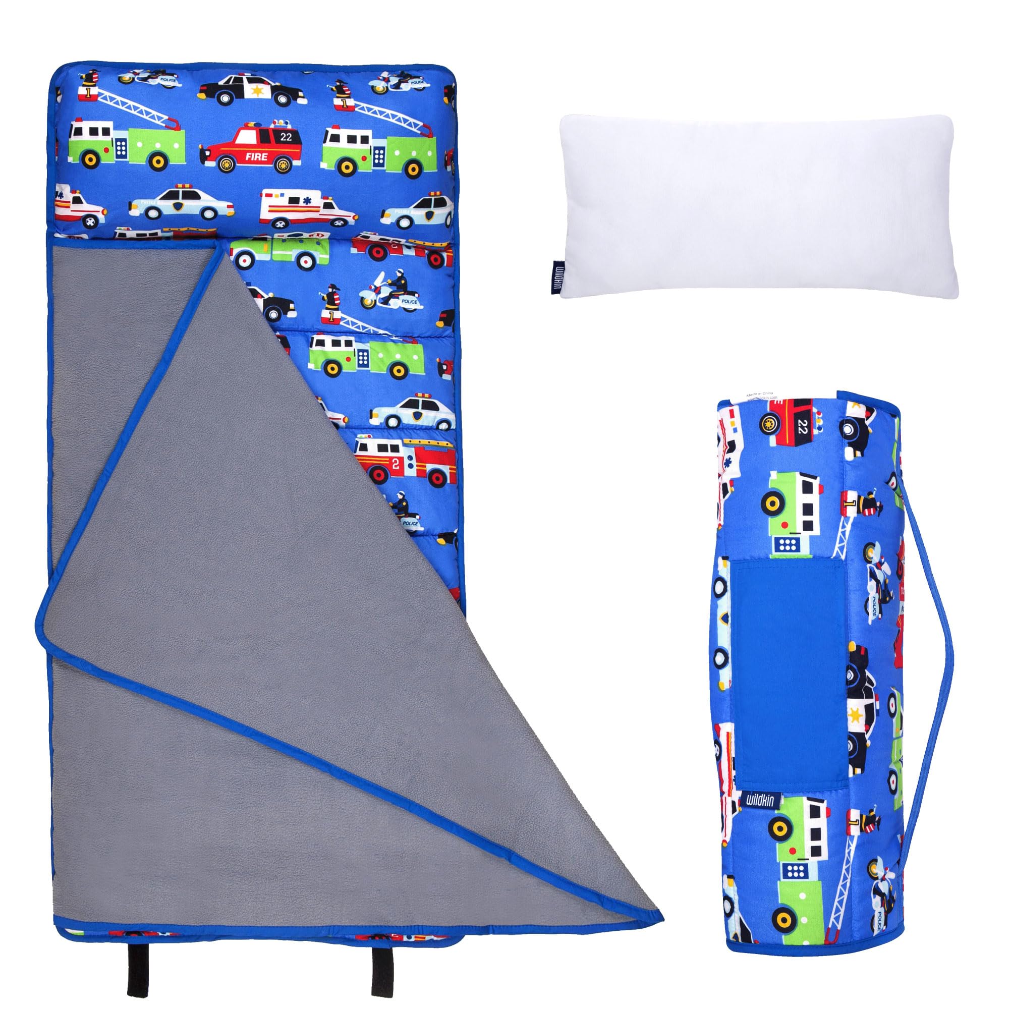 wildkin 43-inch kids nap mat – soft microfiber toddler sleeping mat with pillow