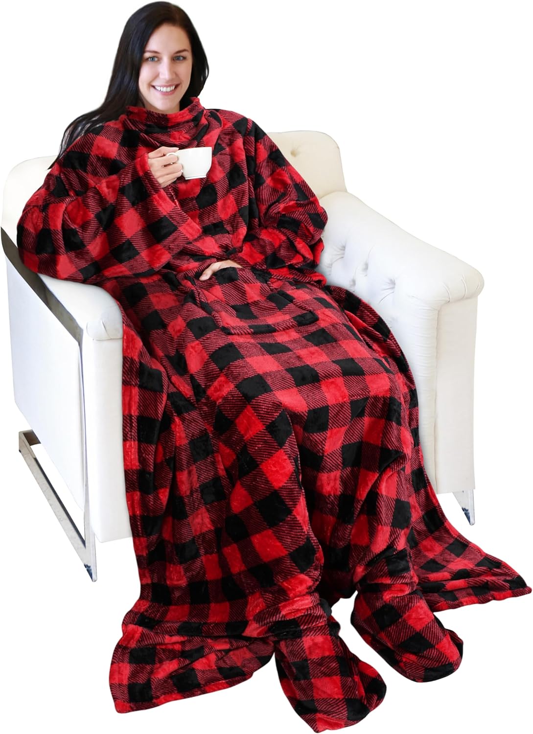 Wearable Blanket with Sleeves Soft Fleece Robe Wrap for Sofa Couch TV - Picture 73 of 99