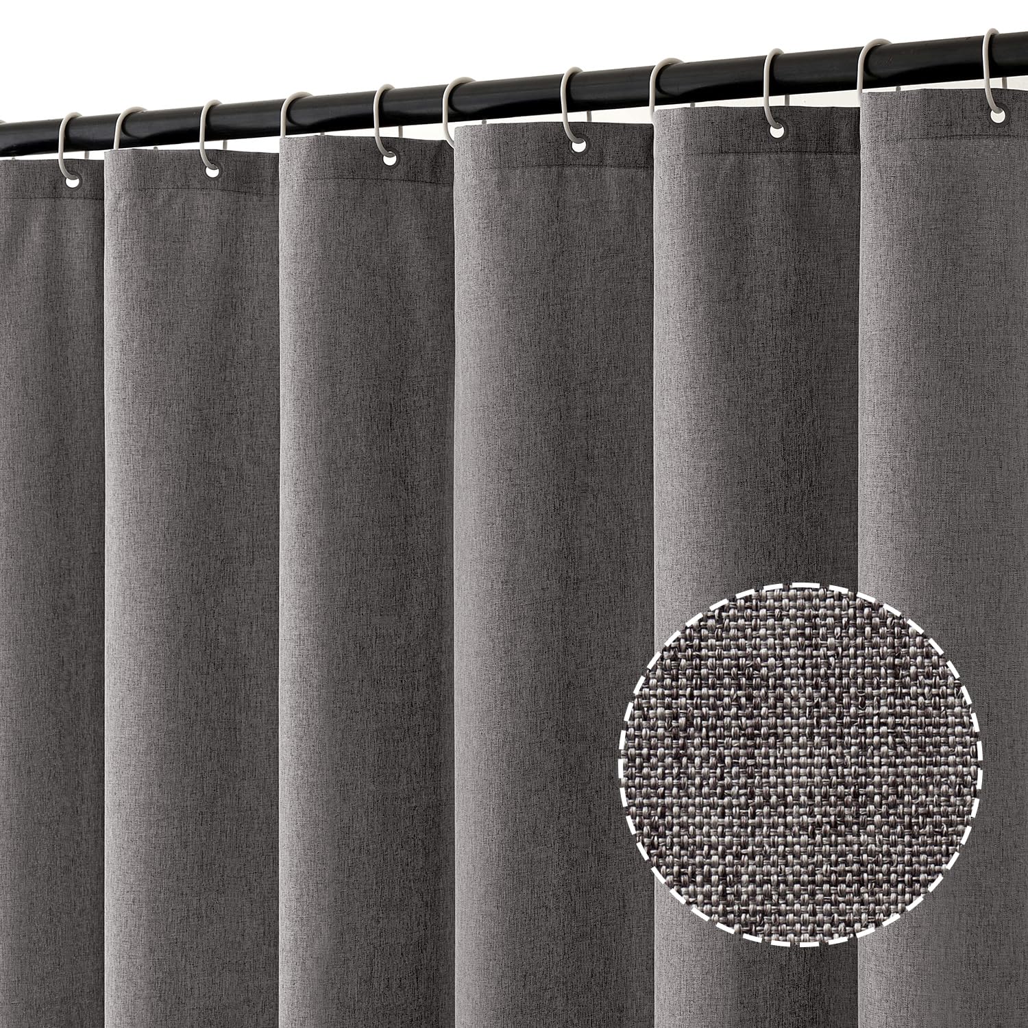 MIULEE Cortina de Ducha de Lino Texturizado 120x180 cm Gris, Cortinas de Ducha Impermeables de poliéster de Lujo para hoteles, Cortina de baño de Tejido Lavable antimoho con 8 Anillas