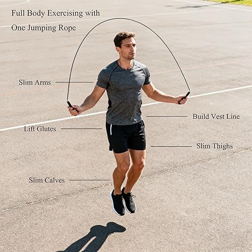 Miniatura 7 de LANGETUKEE - Cuerda de saltar de velocidad  Cuerda ajustable de acero de 9.2 pies y 0.157 in con rodamientos de bolas de 360 y asas de silicona de