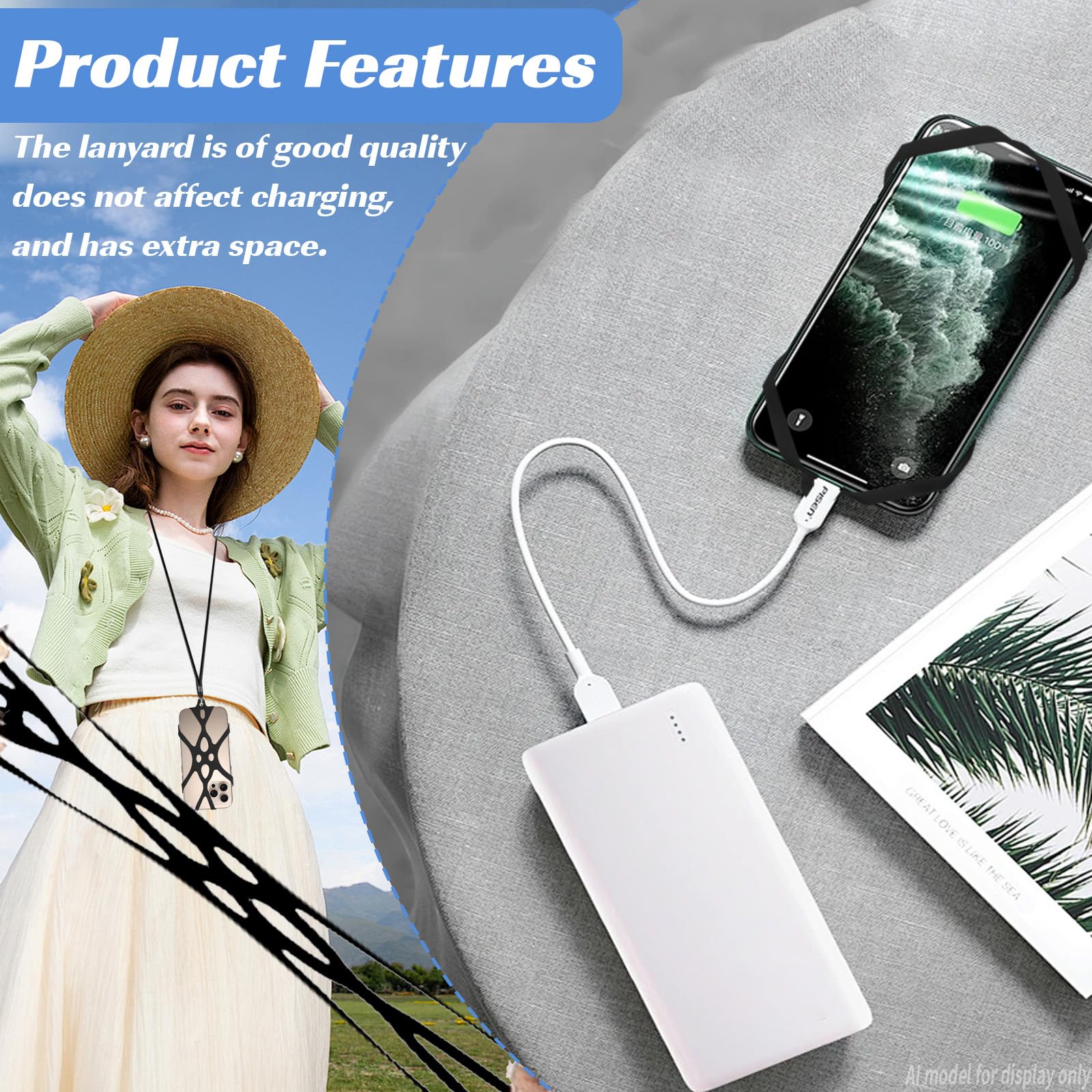 Paquete de 2 cordones universales de silicona para teléfono celular y cuerda de nailon, correa cruzada ajustable para teléfono celular, cordones desmontables para teléfono celular, antirrobo, para el