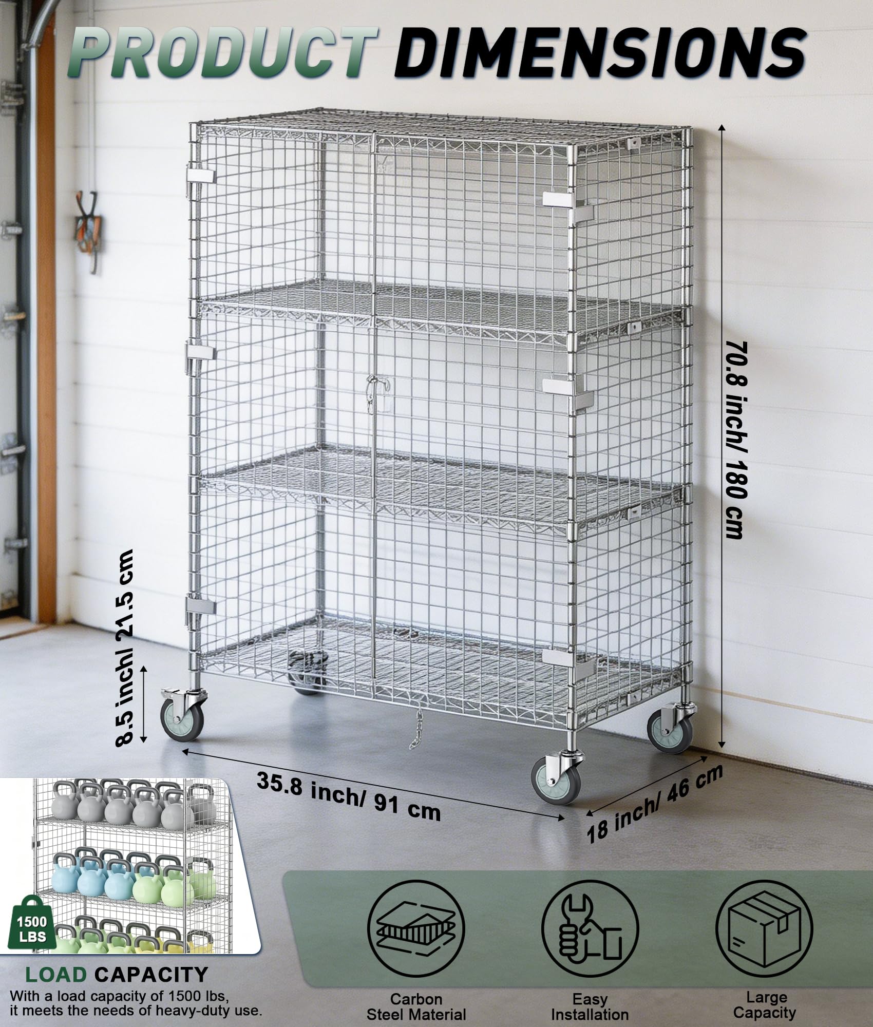 Wire Securi Cart - Kit di rete metallica classificata NSF Sto Ca le Ch per magazzini, negozi di alimentari e uso domestico (45,7 x 91,4 cm)