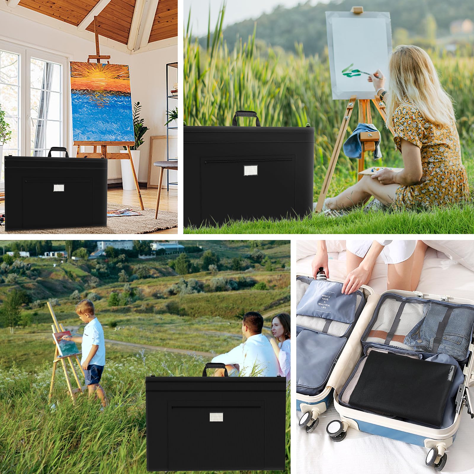 Borsa Portaoggetti da 54 x 66 cm per Tavolo da Disegno Con maniglia,Borsa per tavolo da disegno,Borsa Artistica Nera per Forniture per Artisti, Libri e Cartelle, Con Tracolla - Nero