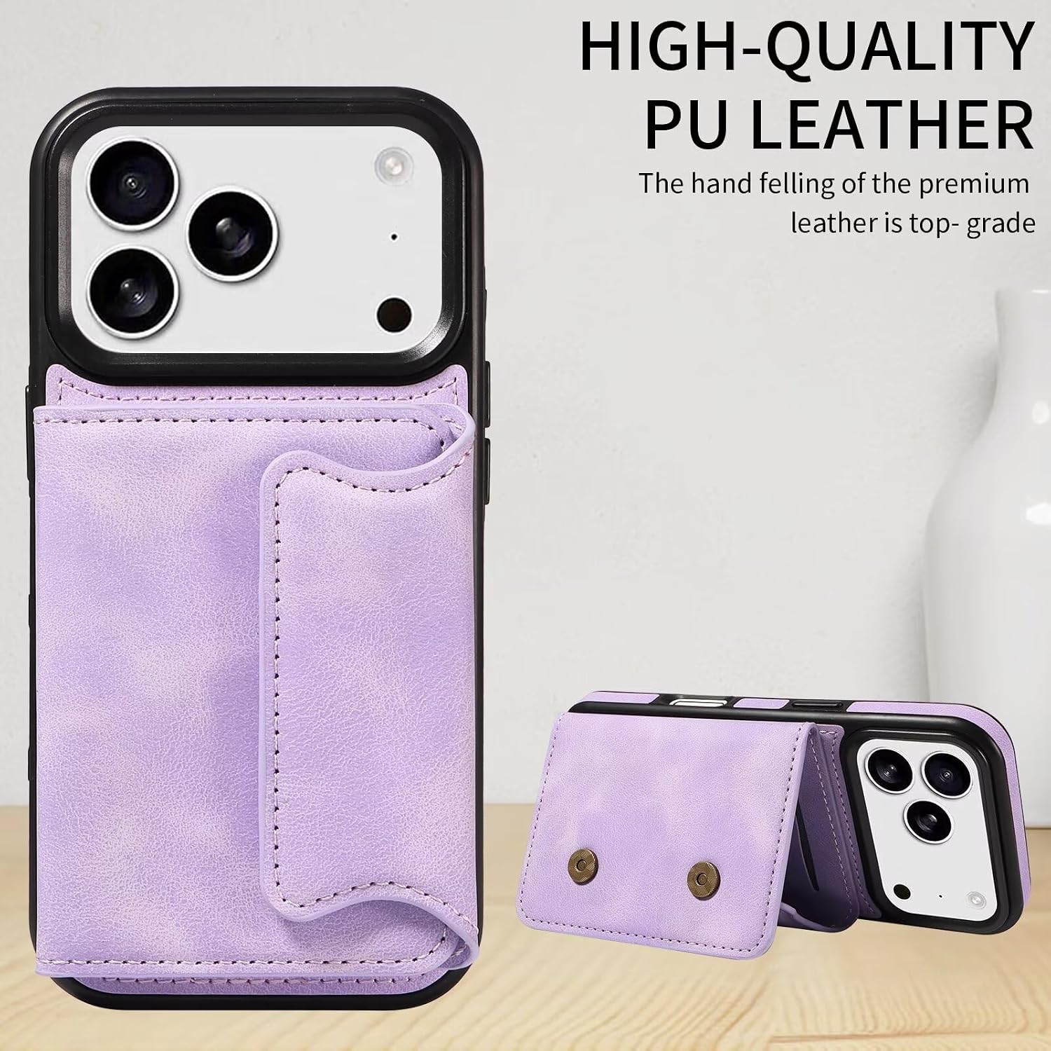 Caseurban Compatible with iPhone 17 Pro Wallet Case with Card Holder, Premium PU Leather Kickstand Ring Holder Case Anti-Slip Shockproof Phone Case for Women and Man Purple