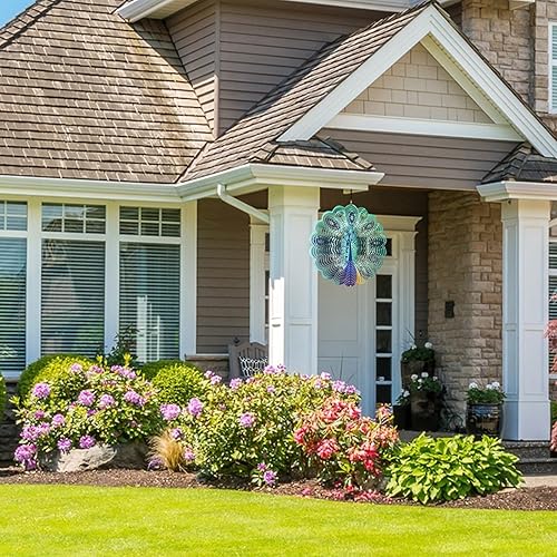 Miniatura 6 de Molinillos de viento de metal de pavo real, regalos para mujeres, mamá, abuela, esposa, hilandero de viento colgante para decoración de exteriores e