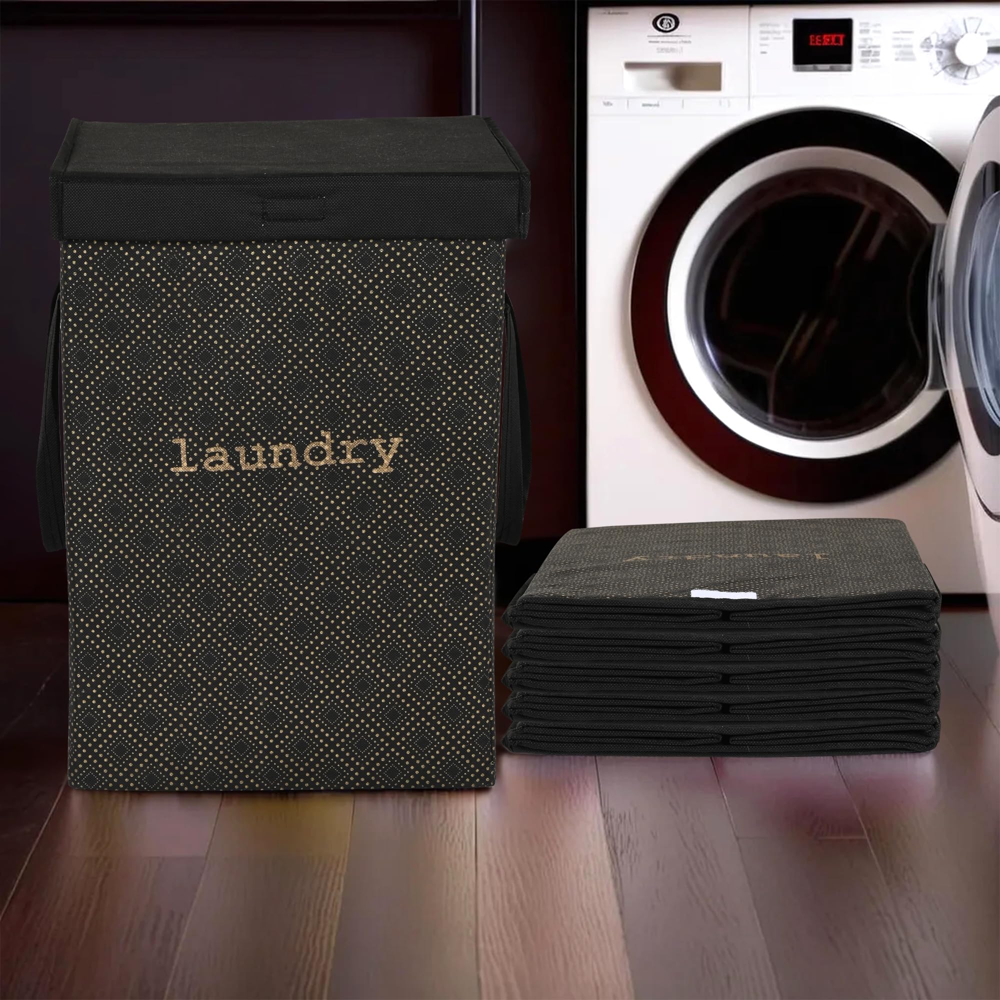 Heart Home (Pack of 6) Clothes Basket | 75 LTR | Golden Dot | Clothes Dress Bin | Washing Cloth Basket | Toy Storage Box | Lid & Handles | Foldable Laundry Bag | Dhakkan Box | Black (B0D5VLRNRB) Amazon Price History, Amazon Price Tracker