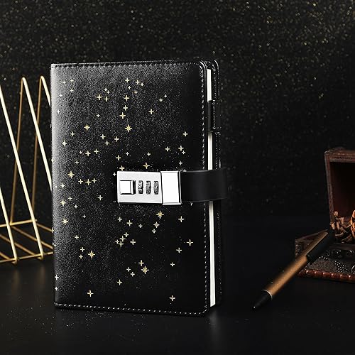 Vista 4 de Diario con candado para hombres y mujeres, diario de cuero recargable con candado, 240 páginas, cuaderno protegido por contraseña B6, 5.5 x 7.8