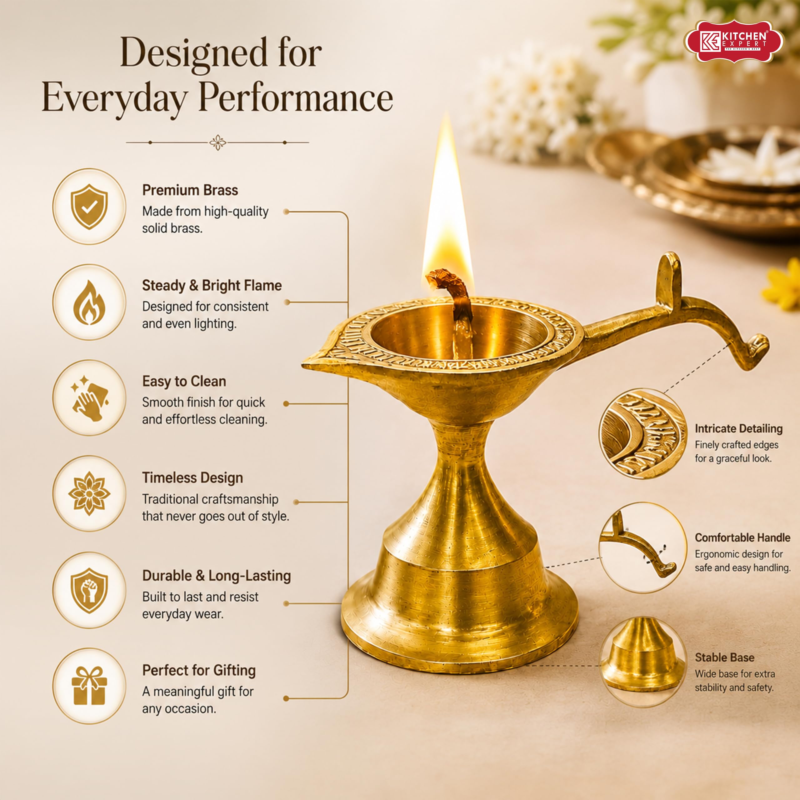 Brass Aarti Diya - Traditional Pooja Lamp -3