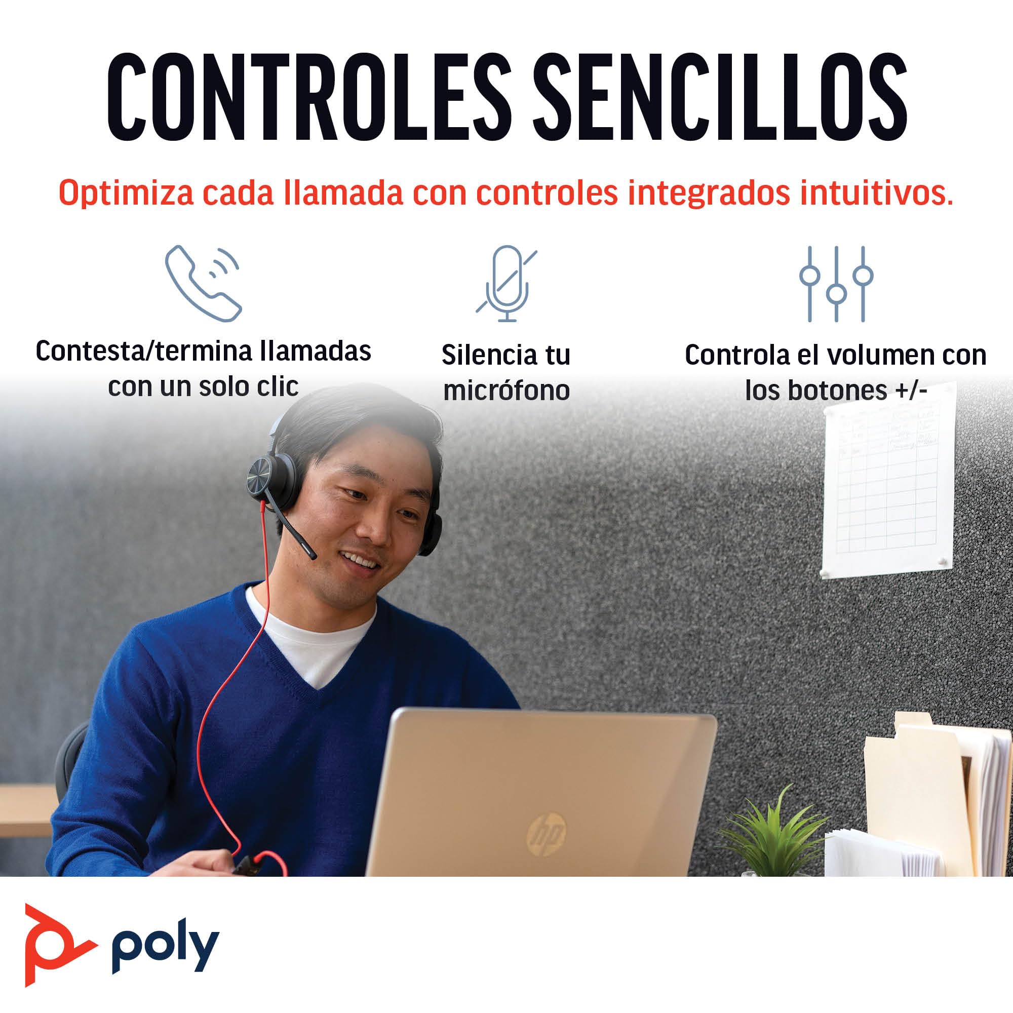 Auricular Poly Blackwire 8225 de primer nivel con cable - Cancelación activa de ruido - Estéreo de alta fidelidad - Se conecta a PC/Mac - Certificado para Microsoft Teams