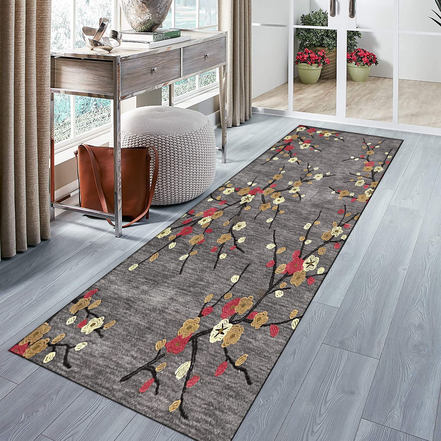 Tapis de couloir, antidérapant, lavable, pour cuisine et salon, moderne, motif floral vintage