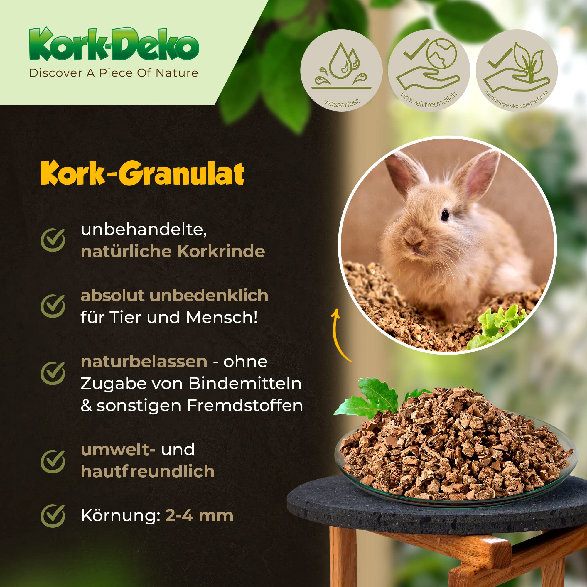 Granulés de liège 10 litres 2-4 mm substrat terrarium Kork-Deko