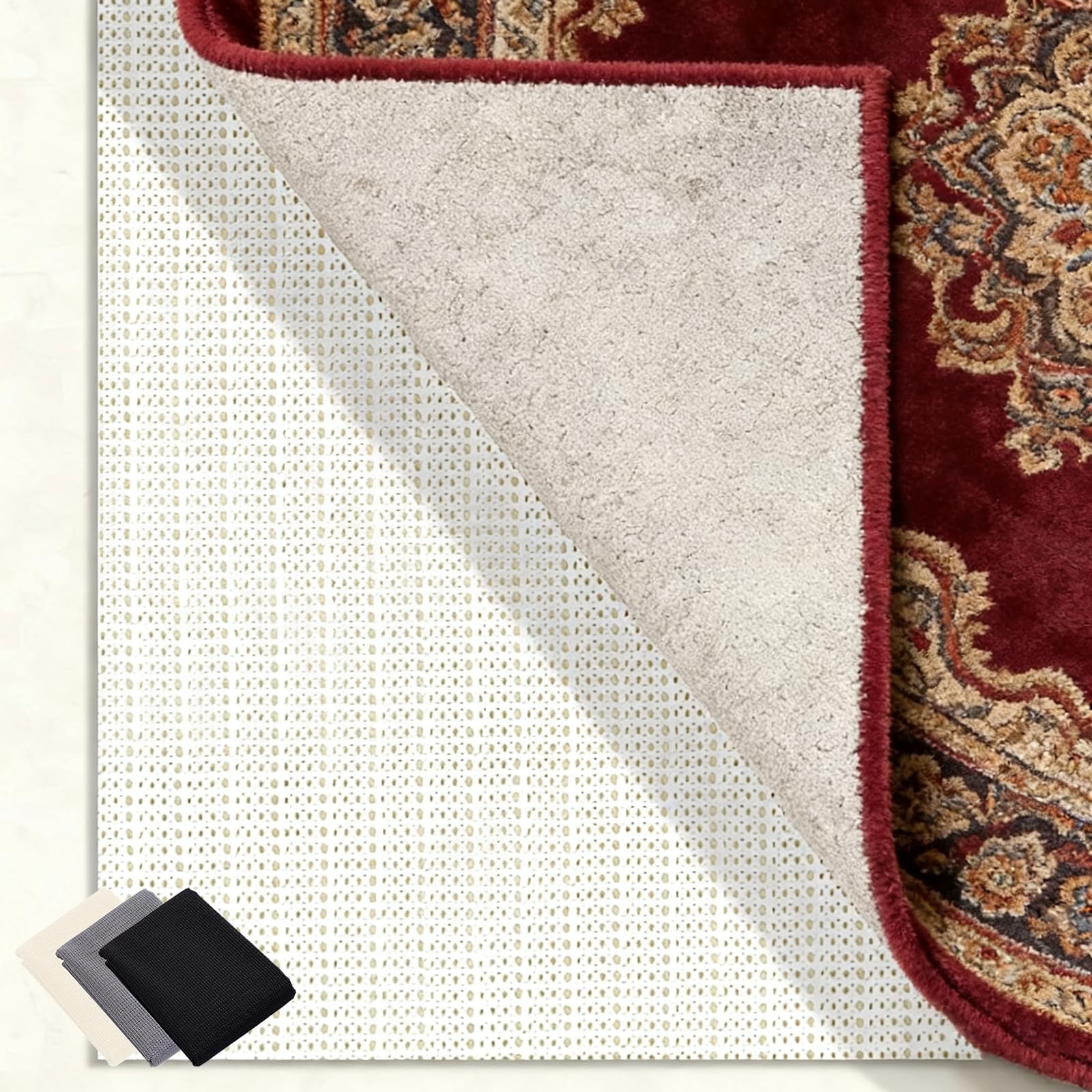 sous-Couche Antidérapante 220 x 260 cm Réutilisable et sans Odeur, Découpable, Lavable, Taille Personnalisable, Tapis de Coussin de Sol Imperméable pour Tous Types de Sols, Blanc