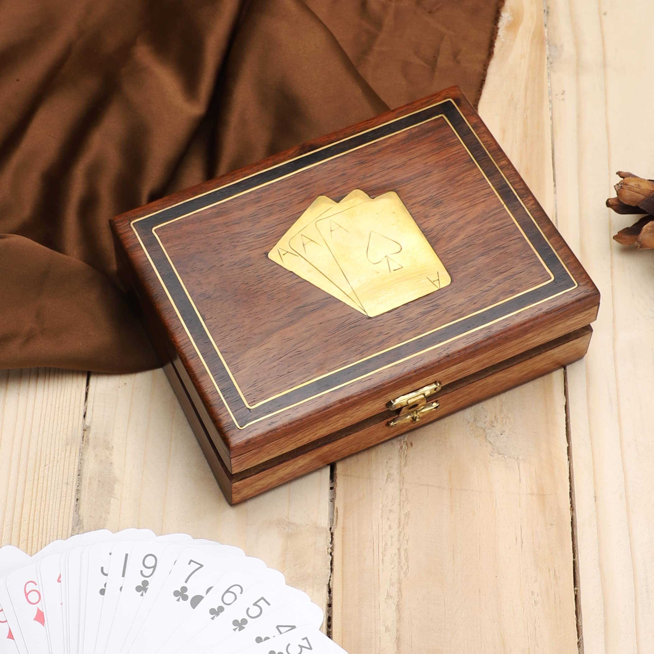 Boîte à Dés En Bois De 20 Mm Avec Incrustation Laiton - Lot De 5 Boîtes + étui De Rangement - Cadeau Jeu De Société Vintage