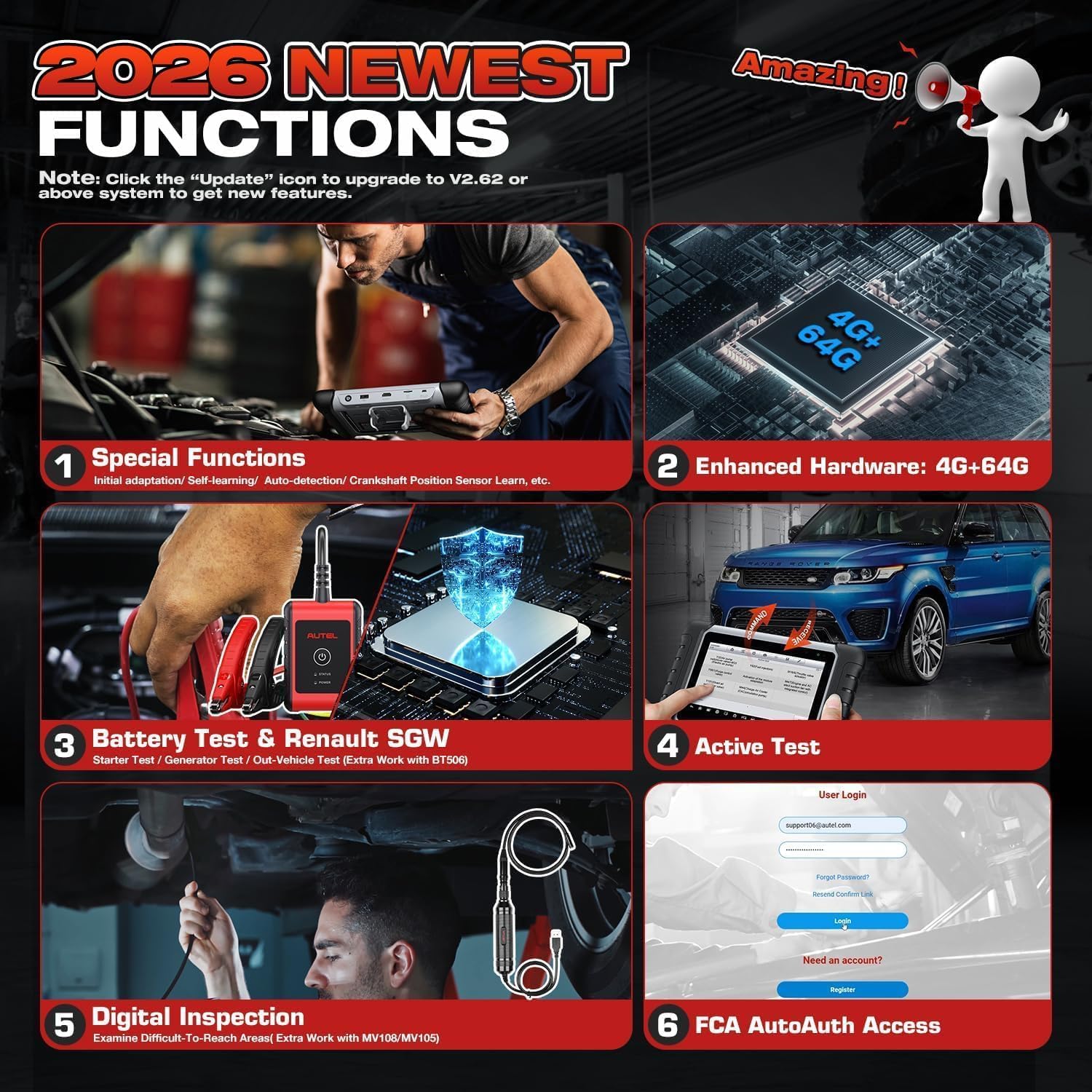 Autel MaxiCOM MK808BT Pro, 2026 3K+ Bidireccional, 2.0 Inalámbrico de MK808 MK808S MK900, 4G+64G 2.4G & 5G WiFi, 28+ Reinicios, OBD2 Diagnosis Coche Sistema Todo, Codificación Inyectores, Apoyo BT506