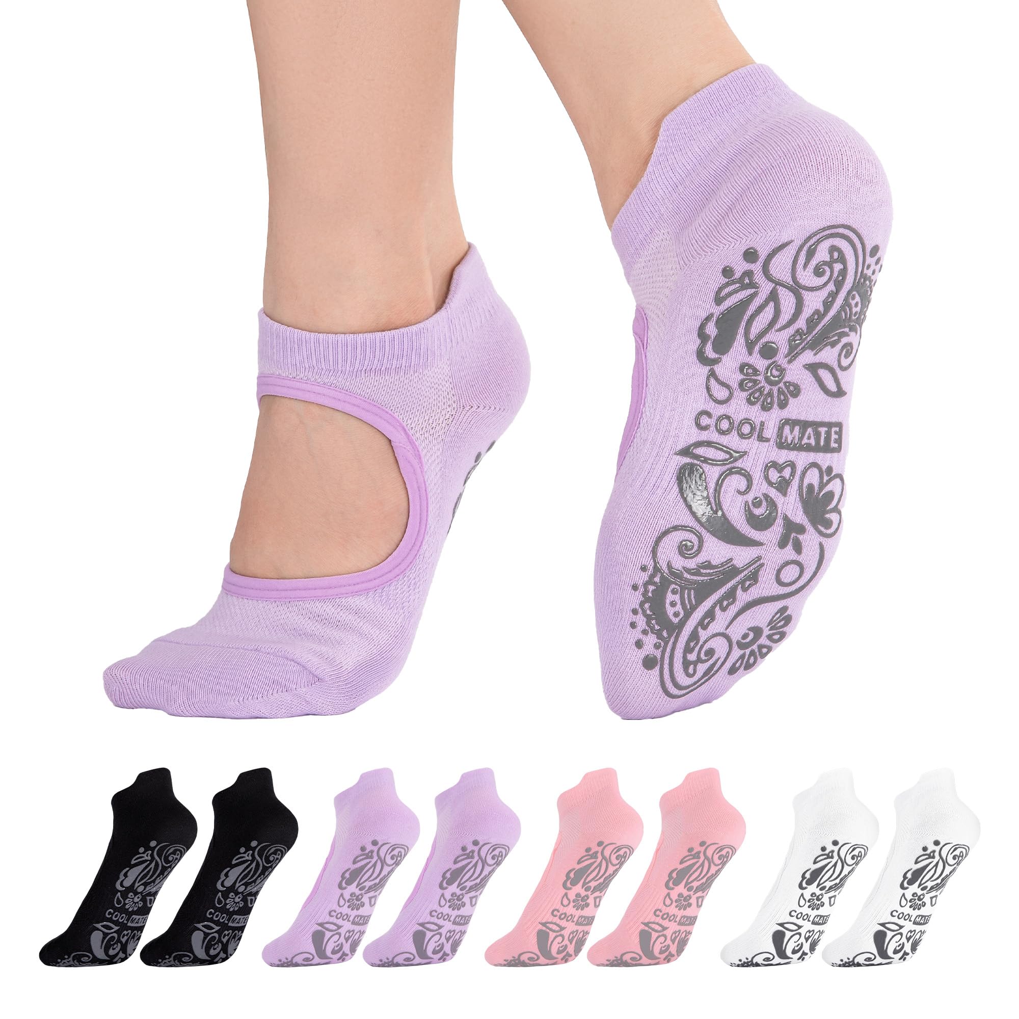 CoolMate Pilates Socks with Grips for Women, Non Slip Yoga Socks