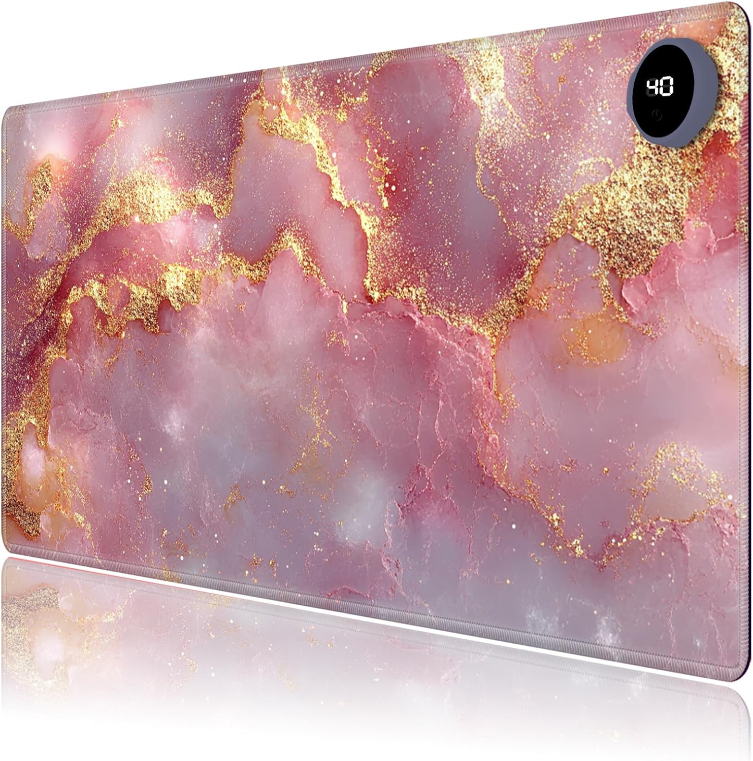 Heated Mouse Pad,Warm Desk Pad with 3 Levels Heating & 3 Hours Auto Shut-Off, PU Leather Heated Desk Pad Warmer Pad for Home Office - 23.6 x 14.2 inch,Pink Gold Marble