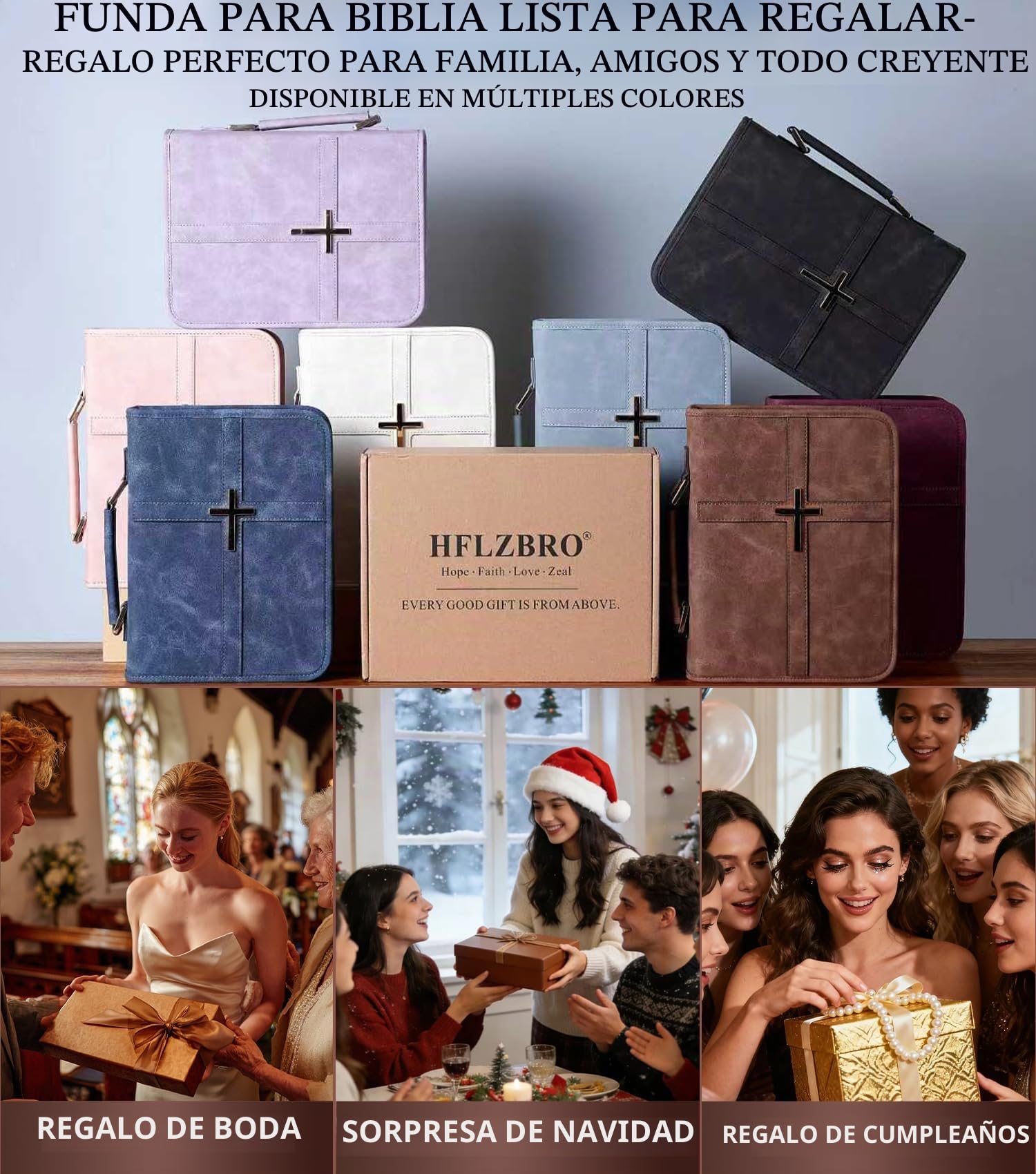 Funda de cuero vegano para la Biblia, bolsa de la Biblia con bolsillo para teléfono, funda de la Biblia para hombres y mujeres, caja de regalo cristiana (rosa)