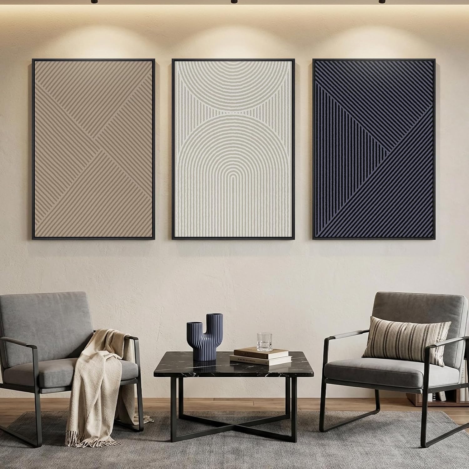 Large Framed Neutral Abstract Wall Art 3 Piece view 6