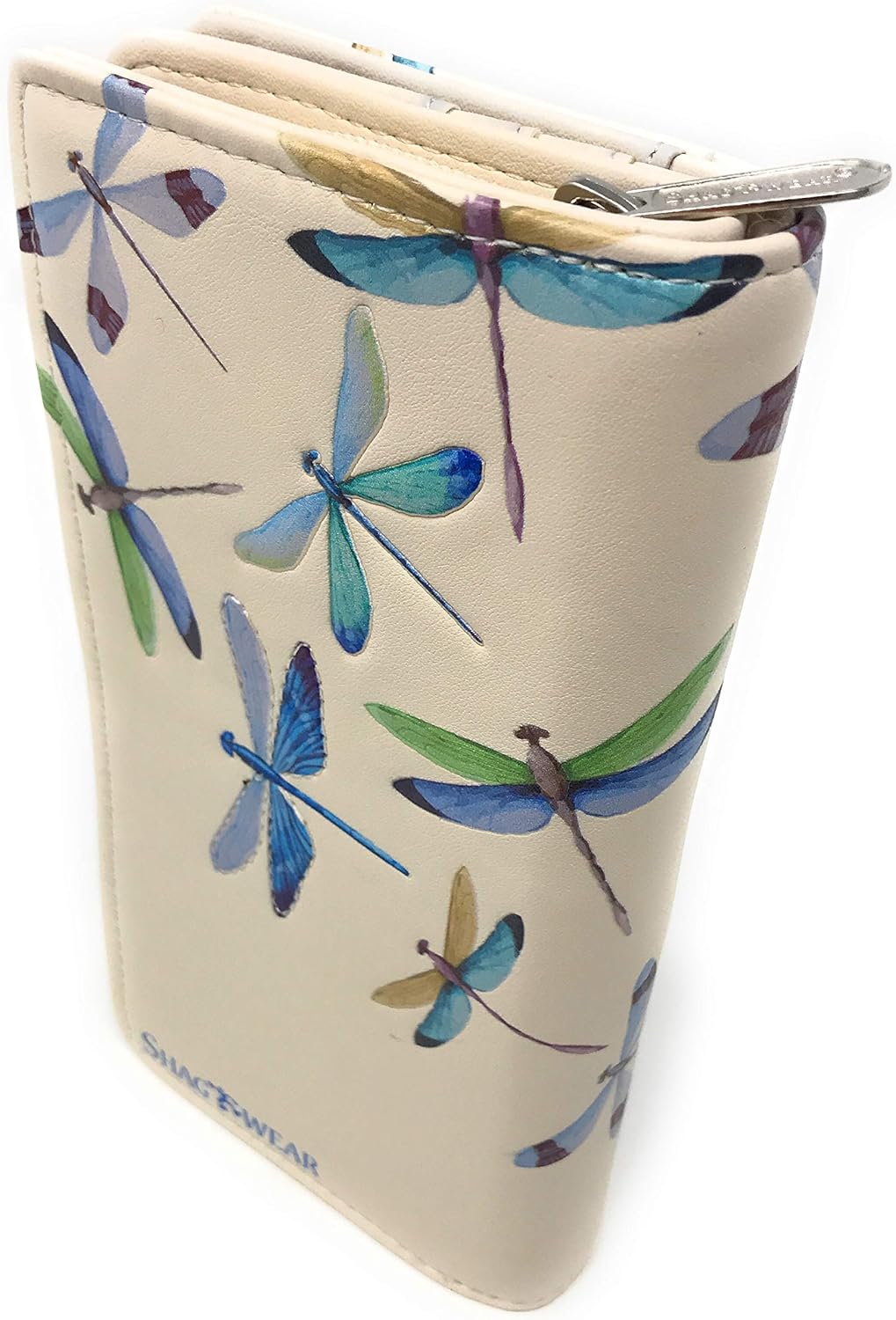 Shag Wear Dragonflies Large Wallet Vegan Faux Leather Nature Design Clutch with Card Slots Bill Compartments ID Window Zippered Coin Pocket 7" Beige - Image 2