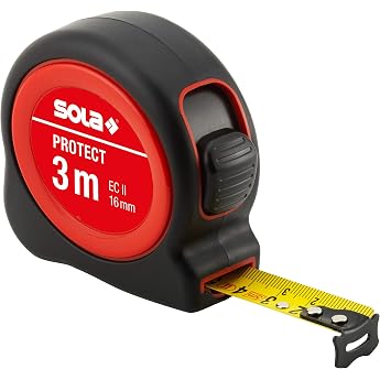 SOLA Protect Tape Measure 3 m / 16 mm &ndash; Robust Tape Measure with Belt Clip &ndash; Steel Tape Painted Yellow with mm Scale &ndash; Accura