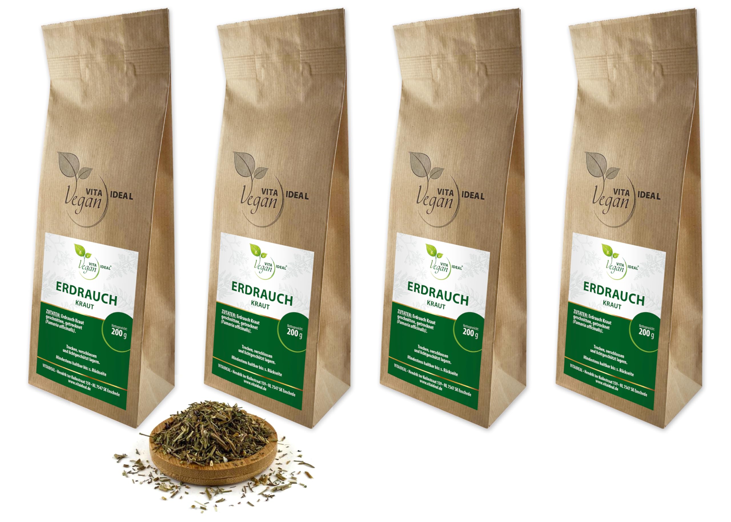 VITA IDEAL Vegan® ERDRAUCH - Kraut 4x 200g geschnitten & getrocknet - Fumaria officinalis - Erdrauchkraut - ERDRAUCHKRAUT Kräuter Tee & Aufguss, ohne Zusatzstoffe.