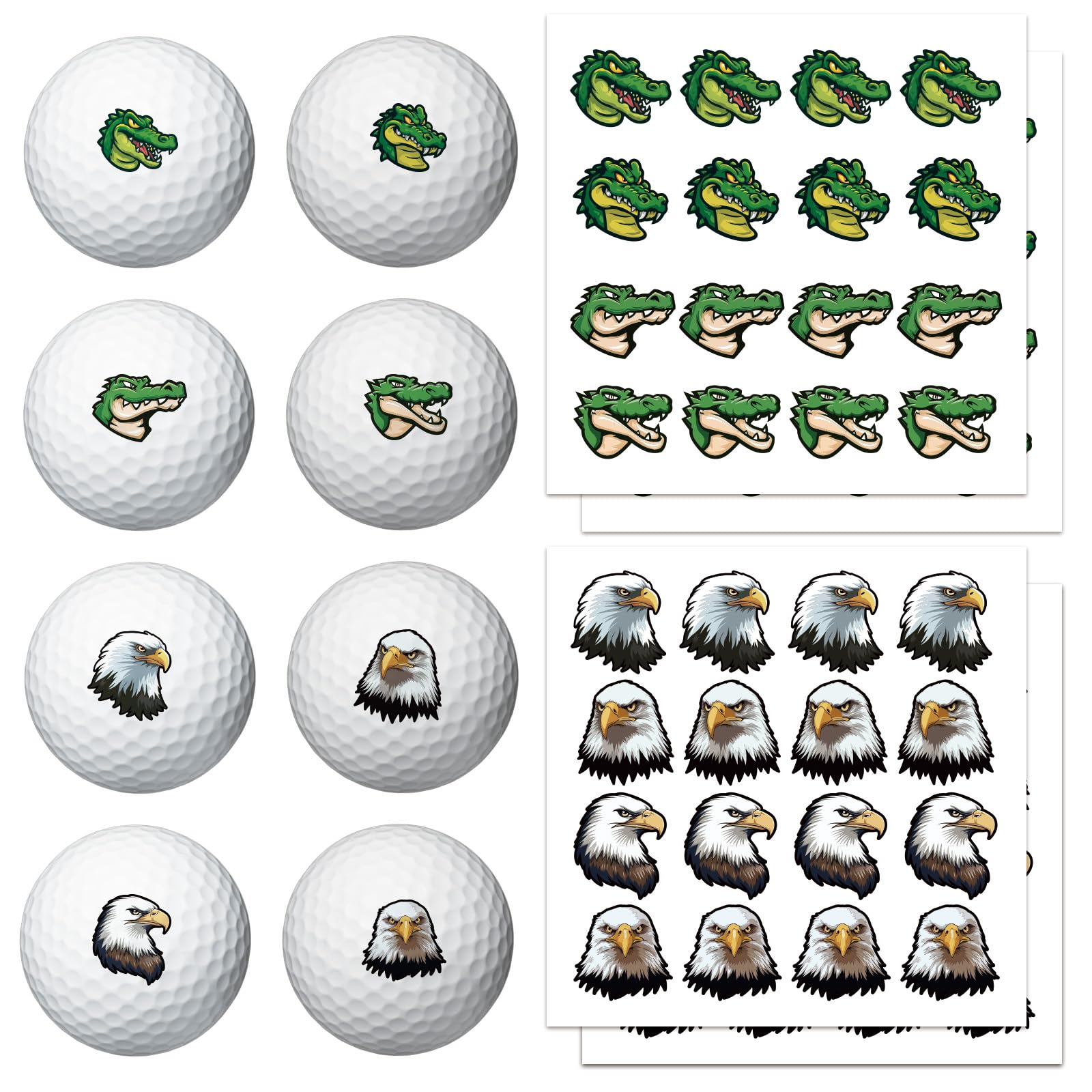 PLIGREAT 4 Sheets Golf Ball Marker Stickers Creative Eagle Crocodile Pattern Golf Ball Marking Decals for Identify Golfer Balls 64 Pcs Customise Markers Golfer Gift Golfing Accessories