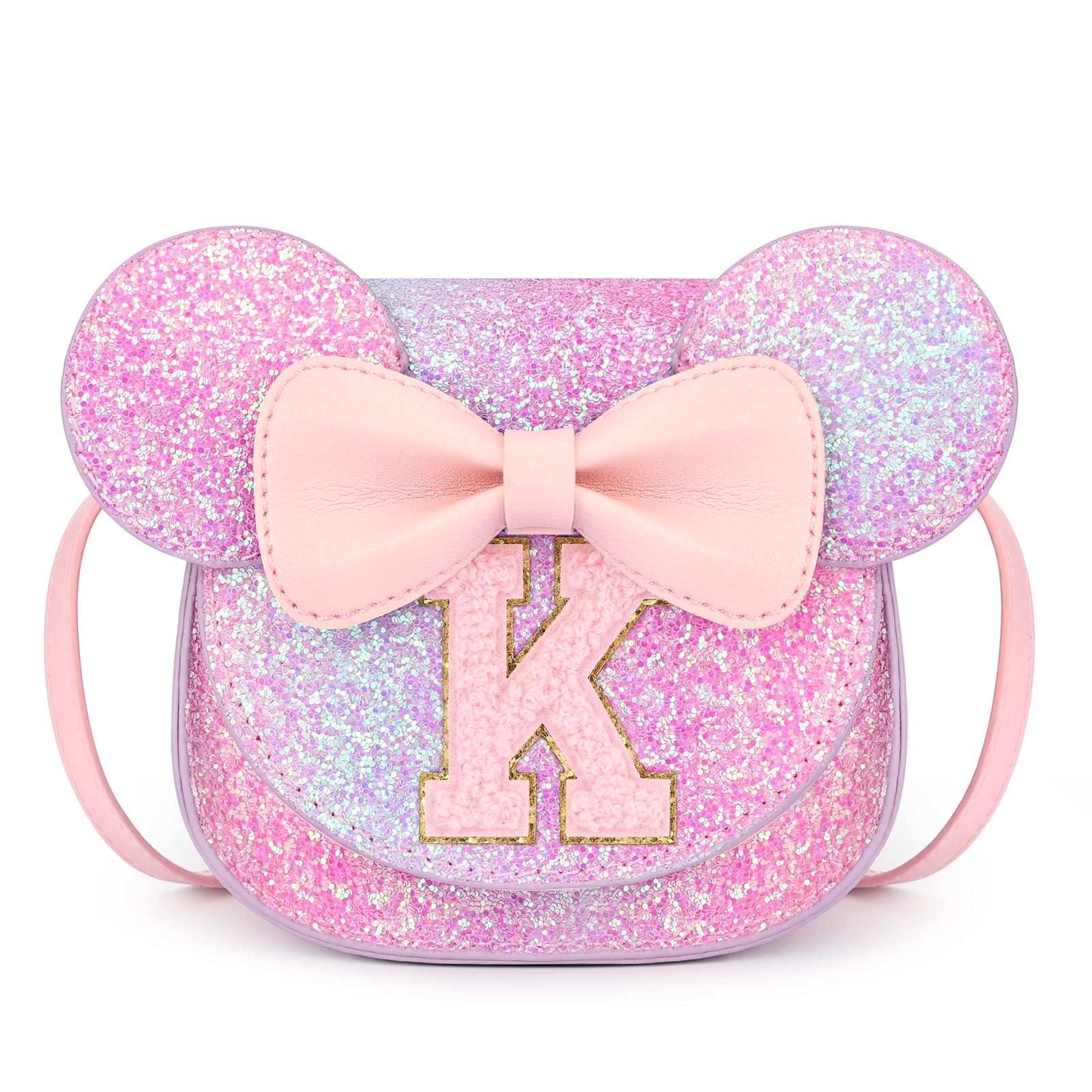 mibasies Toddler Purse 3-8 Girls, Purple Rainbow Letter K Birthday Gift