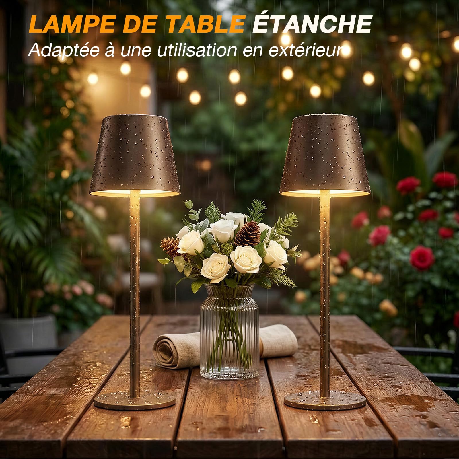 Lampe de Table Sans Fil Lot de 2, Lampe de Chevet Tactile, Marron