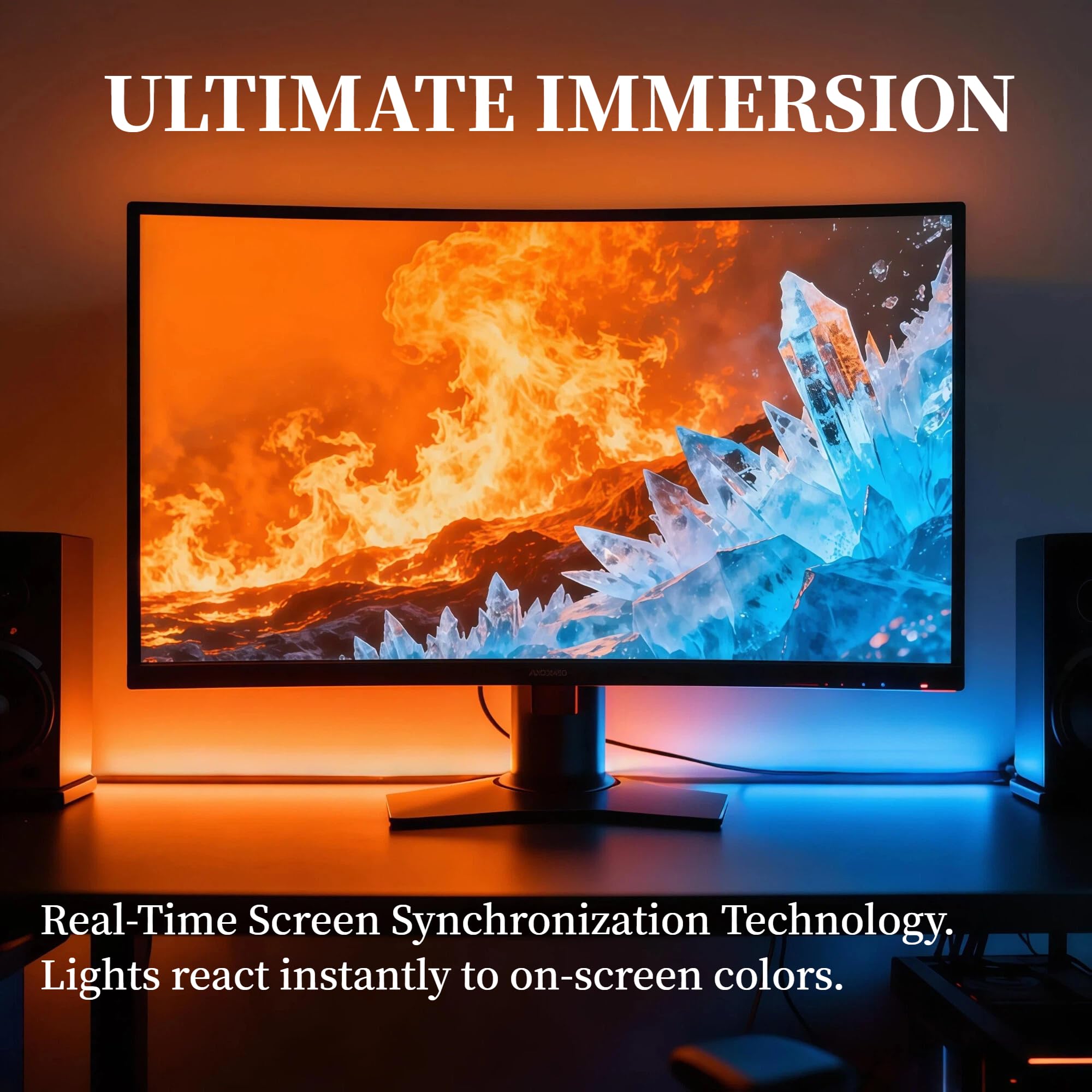 Retroilluminazione per monitor RGB con sincronizzazione schermo, kit di illuminazione ambientale con doppia alimentazione USB per monitor PC da 24 pollici, modalità musica, luci da gioco