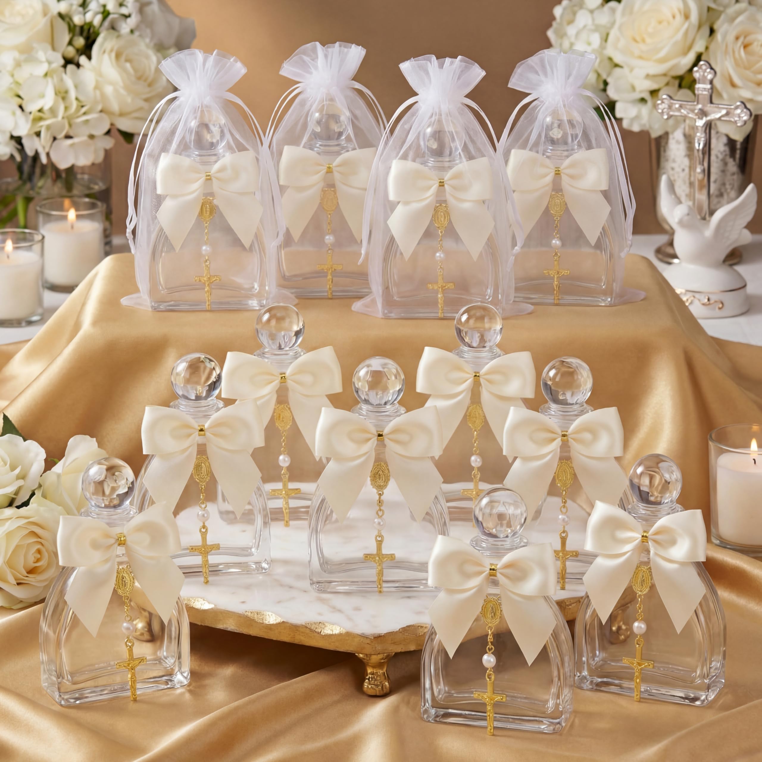 Flacon eau bénite verre vide 50 ml cadeau invités baptême mariage avec mini chapelet