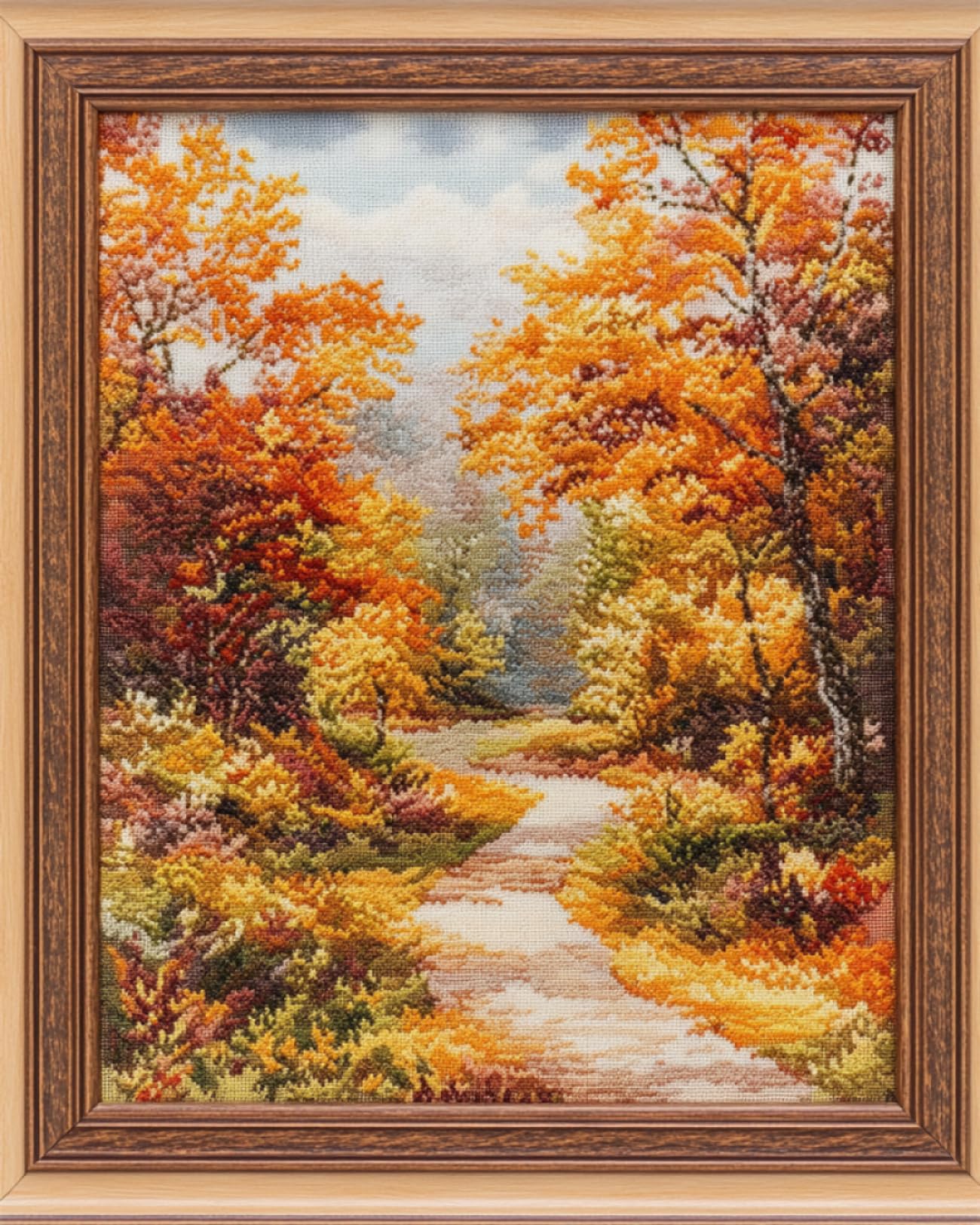 Rkflgew D 14Ct Autumn Scenery Cross Stitch Kits For Beginners Woode Path Counte Fabric Cross Stitching Iy Art Needlecrafts Embroidery Kits With Scissors Accessories 30X40 Cm