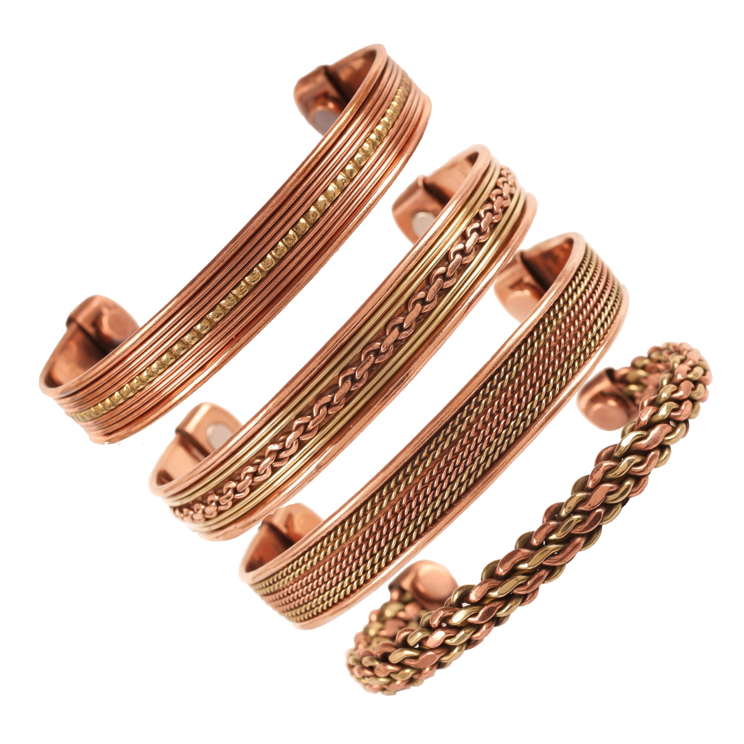 Touchstone magnetic copper bracelets for men women in gift box, Set of 4