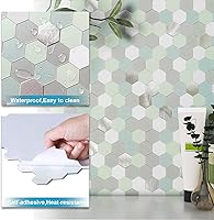 Vista 5 de BeNice Adhesivos de pared para azulejos de cocina, baño, calcomanías de pared hexagonales impermeables (10 hojas, verde menta)