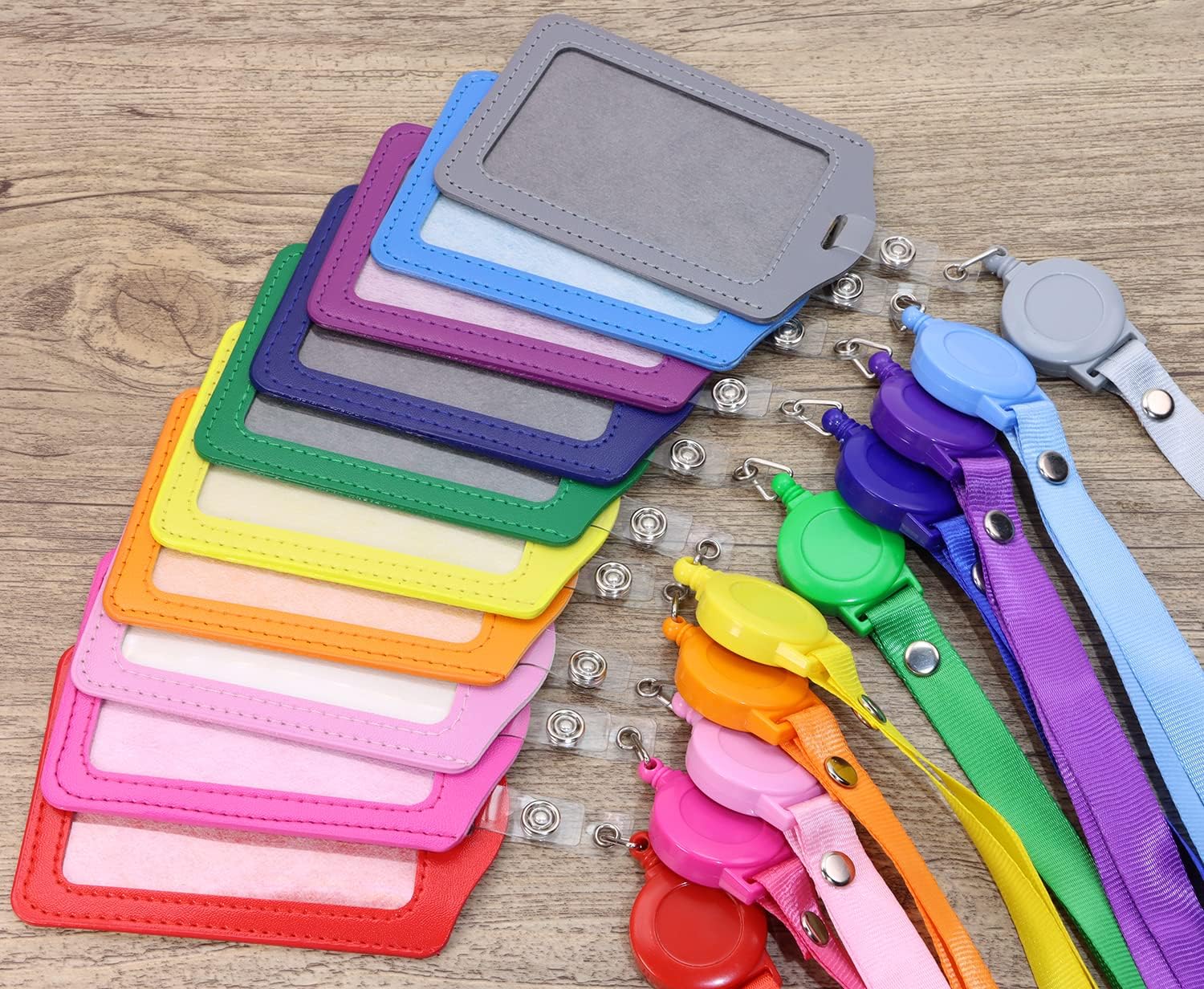 Tupalizy 10 Sets Leather ID Badge Holders for Women Lanyard ID Card Holder Retractable Badge Reels for Teachers Men College Work Credit Debit Key Cards Bus Pass School Office Supplies (Vertical) - Image 3