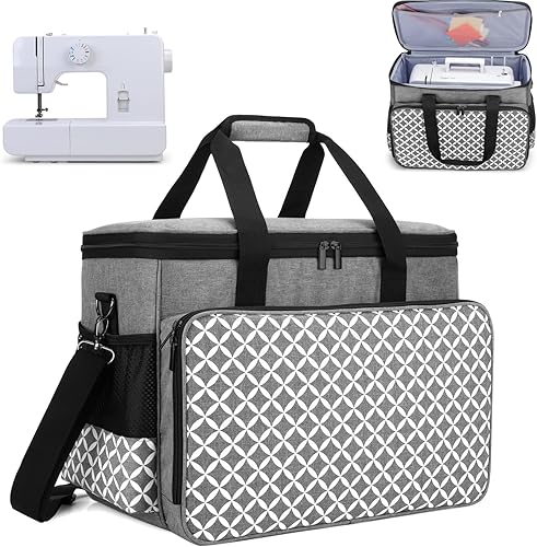 Miniatura 58 de Yarwo Funda de transporte mejorada para máquina de coser con ruedas, bolsa de mano desmontable con tabla inferior extraíble y pata de remolque