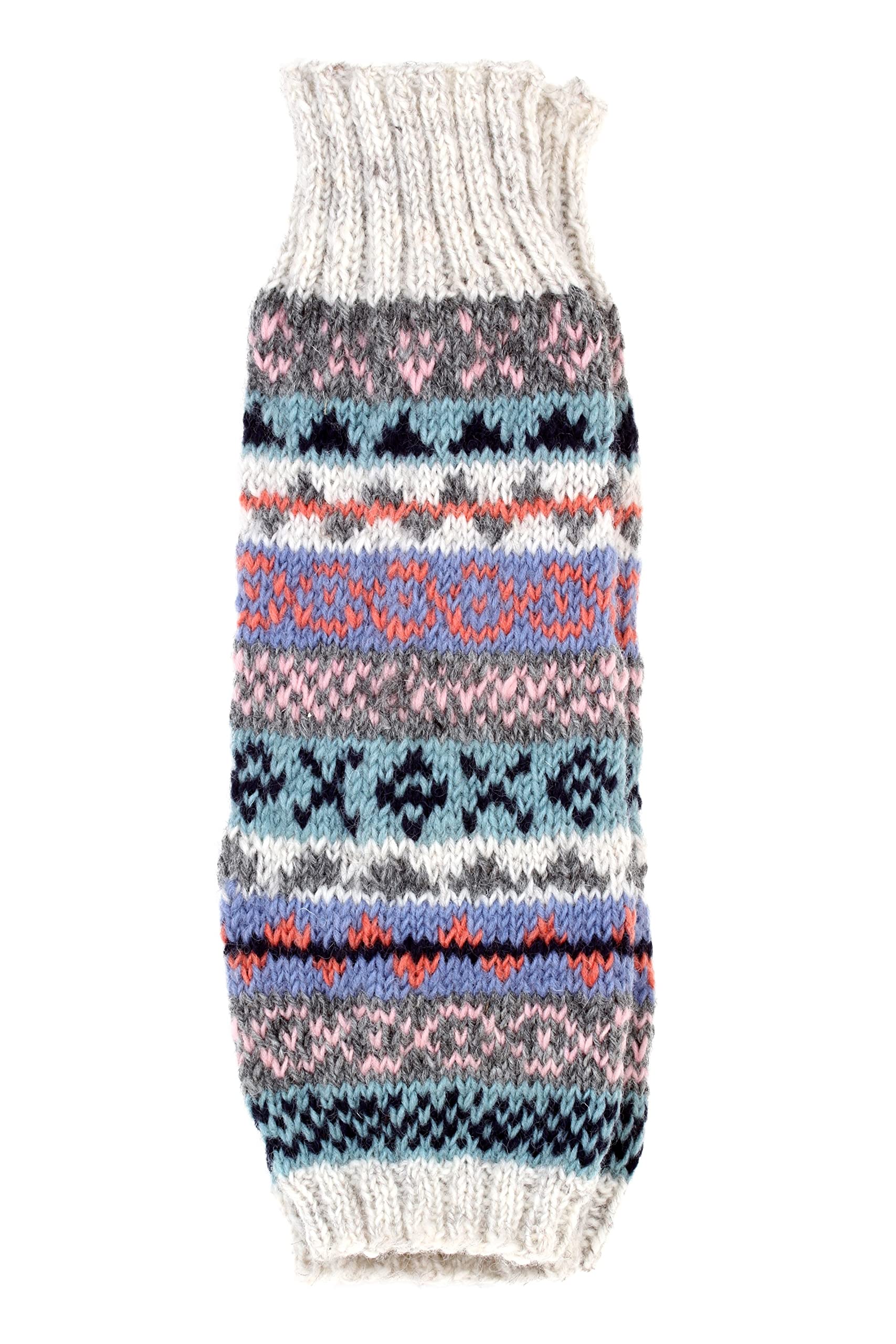 Pachamama Women's Multicoloured 100% Wool Legwarmer Handknitted Fair Isle Pattern Oatmeal Regular Fit Handmade Extra Warm