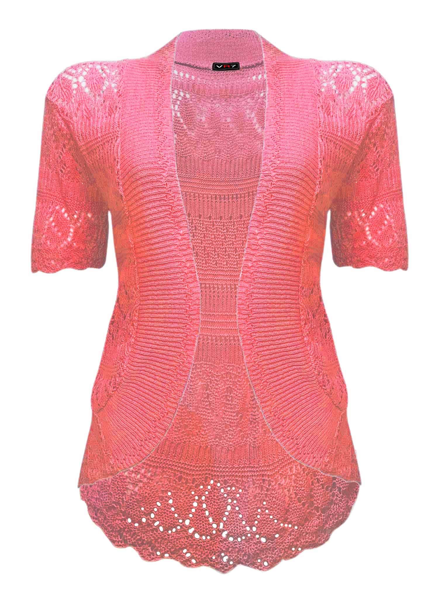 Vr7 Women's Coral Bolero Cardigans For Shrugs Light Weight Short Sleeves Knitted Shrug Crochet Lace Cardigan Cotton Summer Kimono Jackets Uk Casual Cropped Bolero For Evening Dress
