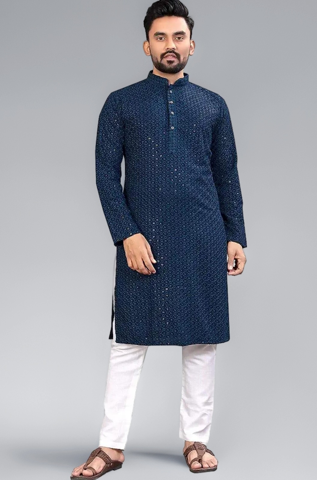 Men's Indian Ethnic Wear Straight Lucknowi Kurta