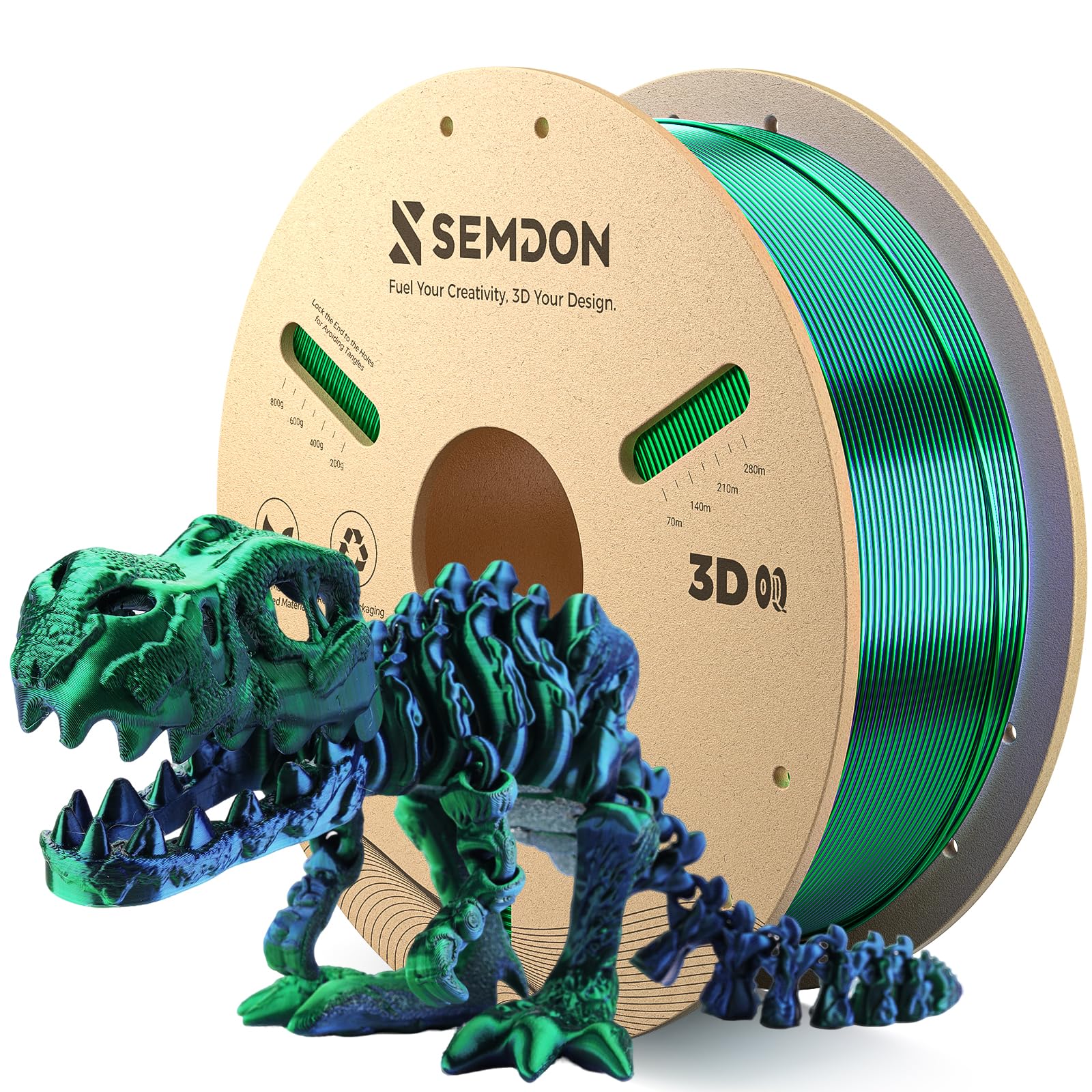 Dual-Color Silk PLA Filament 1.75mm, Deep Blue&amp;Green Gradient PLA
