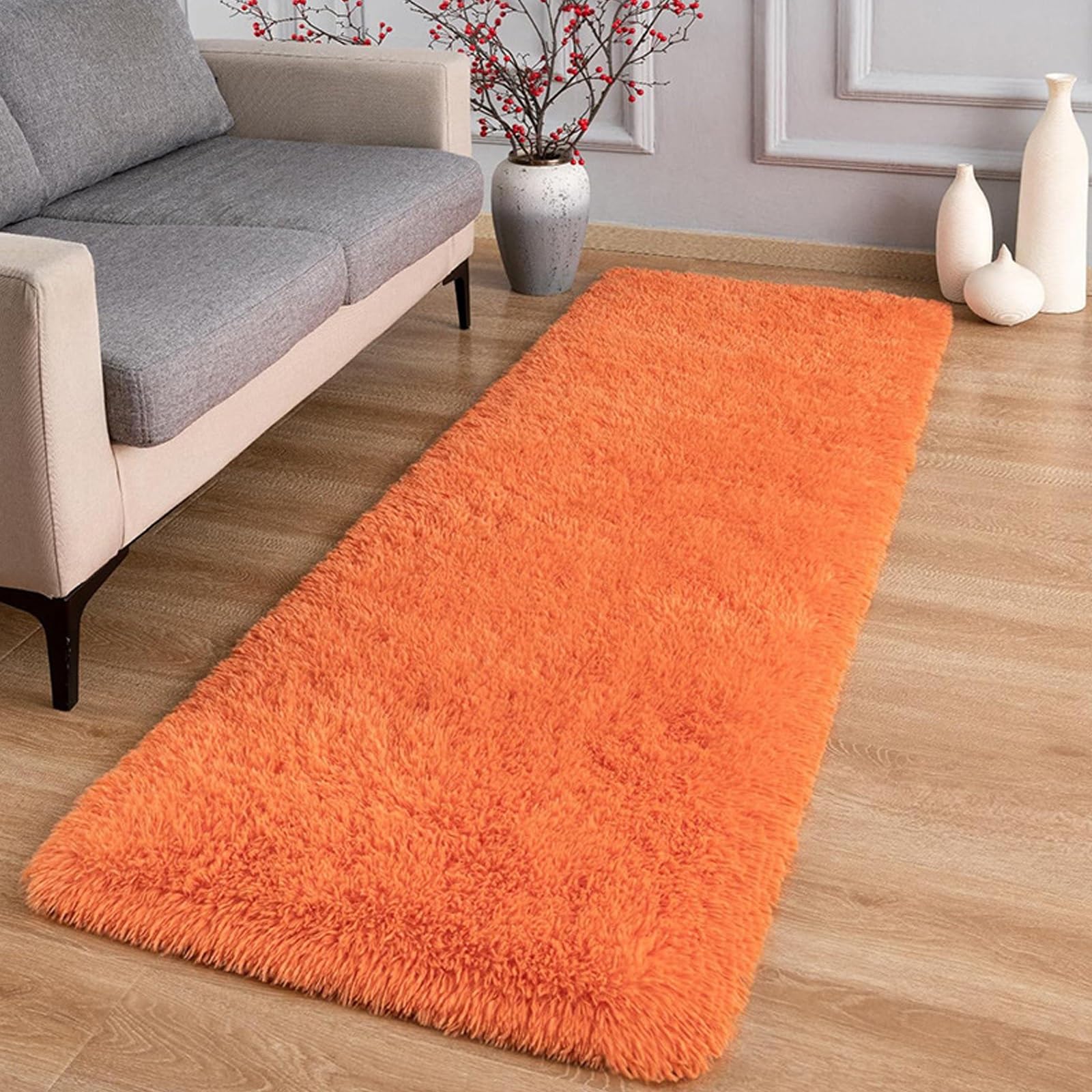 XUEDNGM Living Room Rug Bedroom Rugs 65 x 180 cm(26 x 71inch) Modern, Fluffy, Non-Slip Underside, Easy Care Modern Luxury Shaggy Rug Washable Throw Rug for Living Room Bedroom, Orange