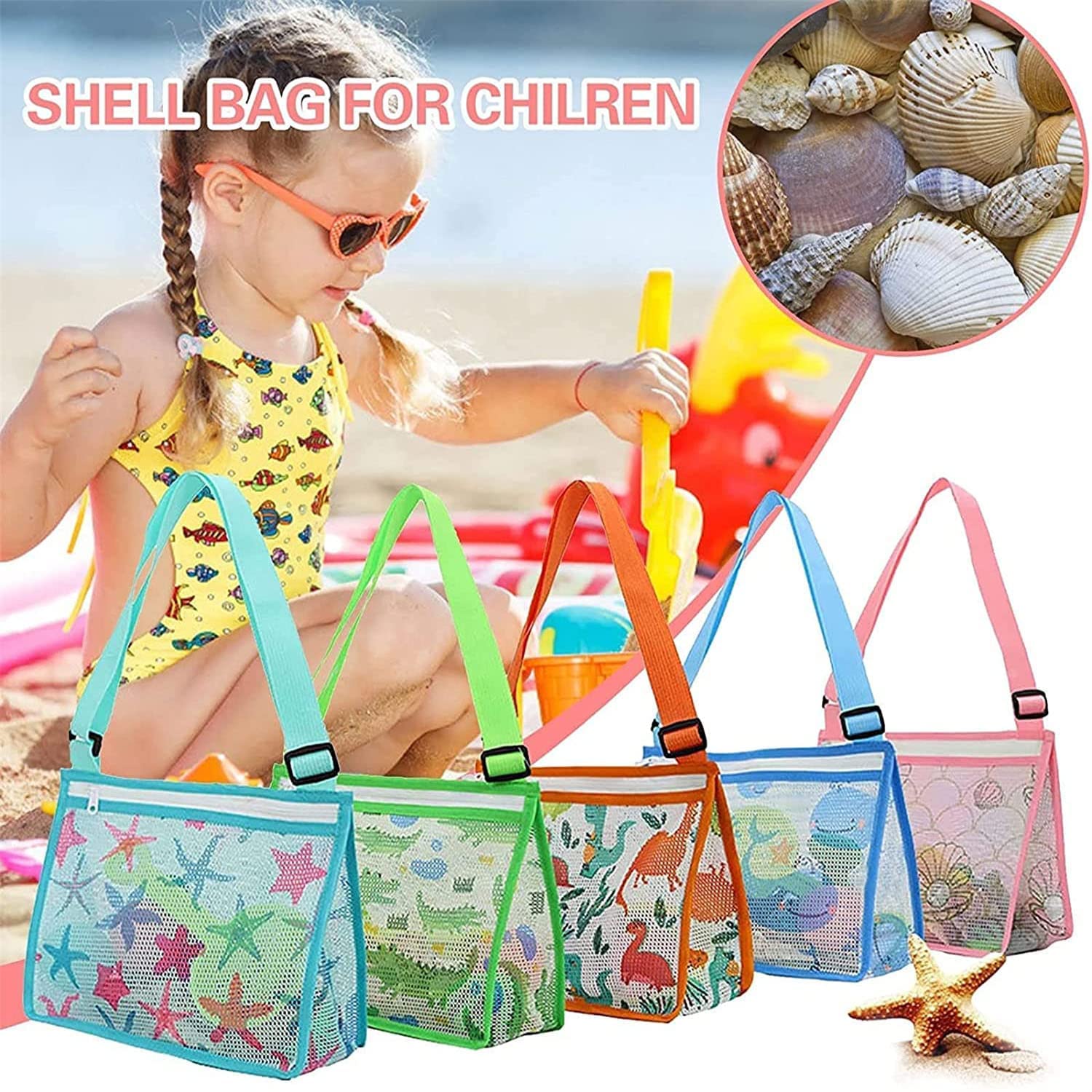 Auony Netz-Strandtasche 'Baby Hai' - Schnell Trocknend, 24x24 Cm, Für Spielzeug & Muscheln