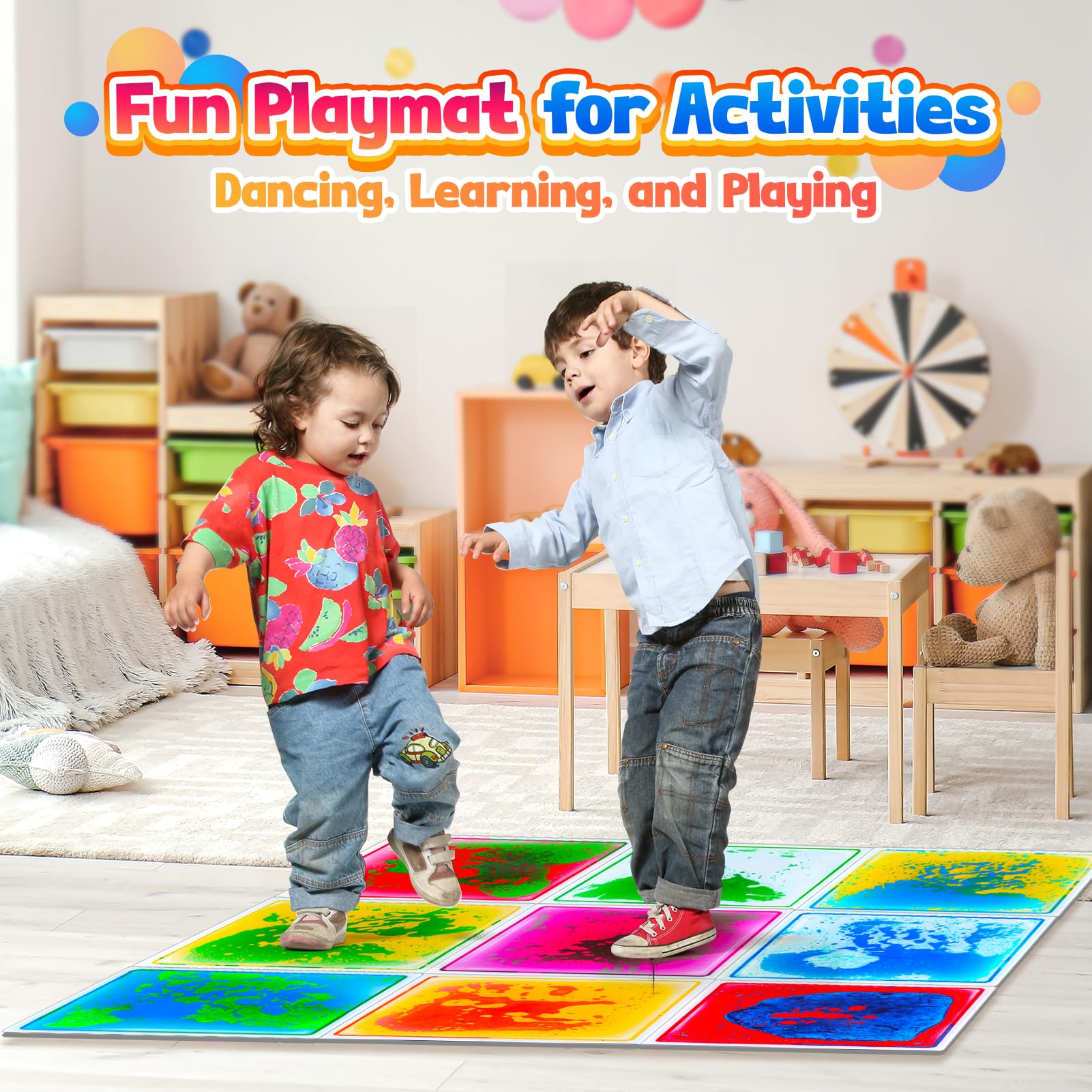 Piastrelle sensoriali per pavimento: tappetini da gioco liquidi, cuscinetti sensoriali per bambini piccoli, 9 giocattoli sensoriali per autismo, piastrelle di lava da 30,5 x 30,5 cm